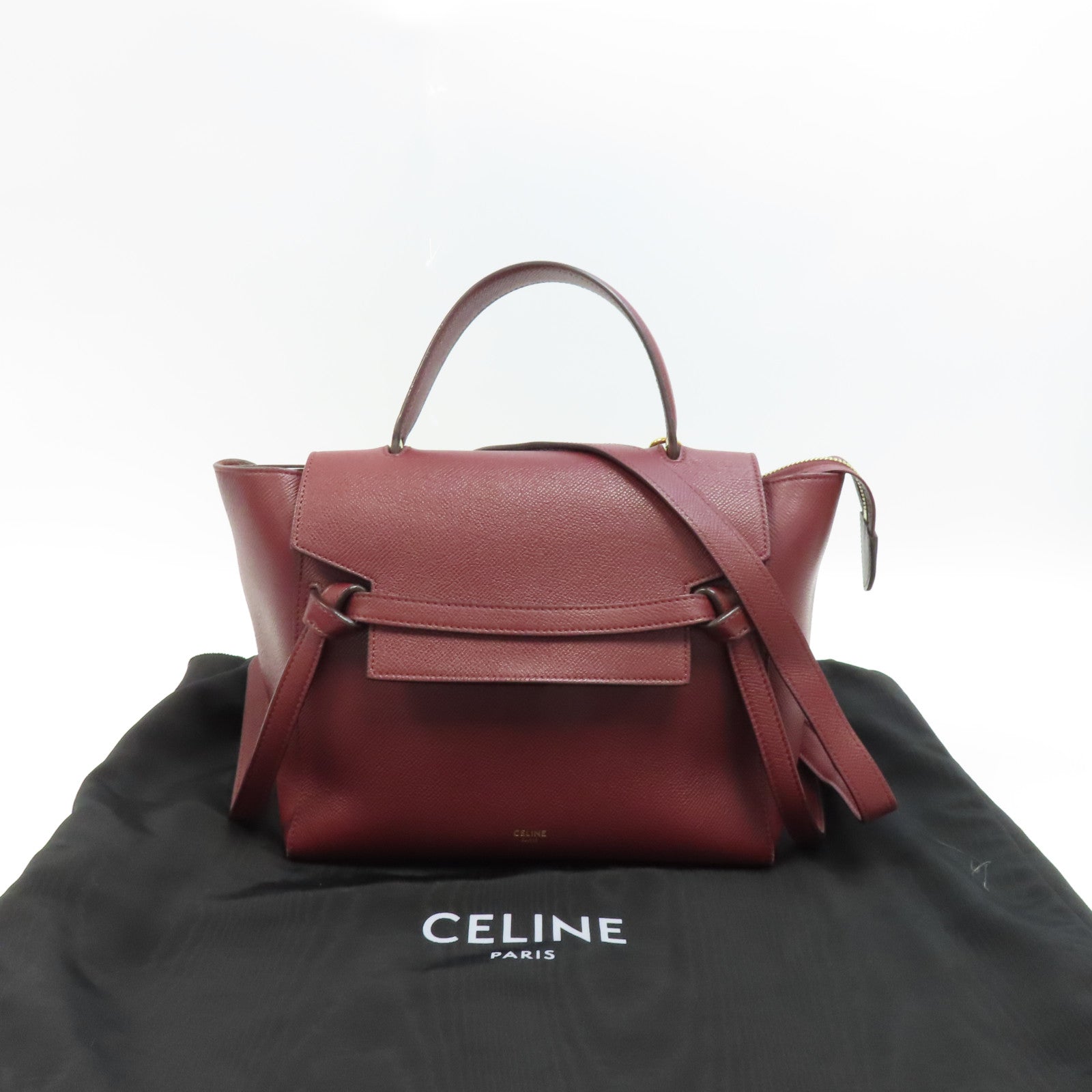 CELINE 牛皮皮革Belt Bag金扣手挽肩背兩用袋酒紅色