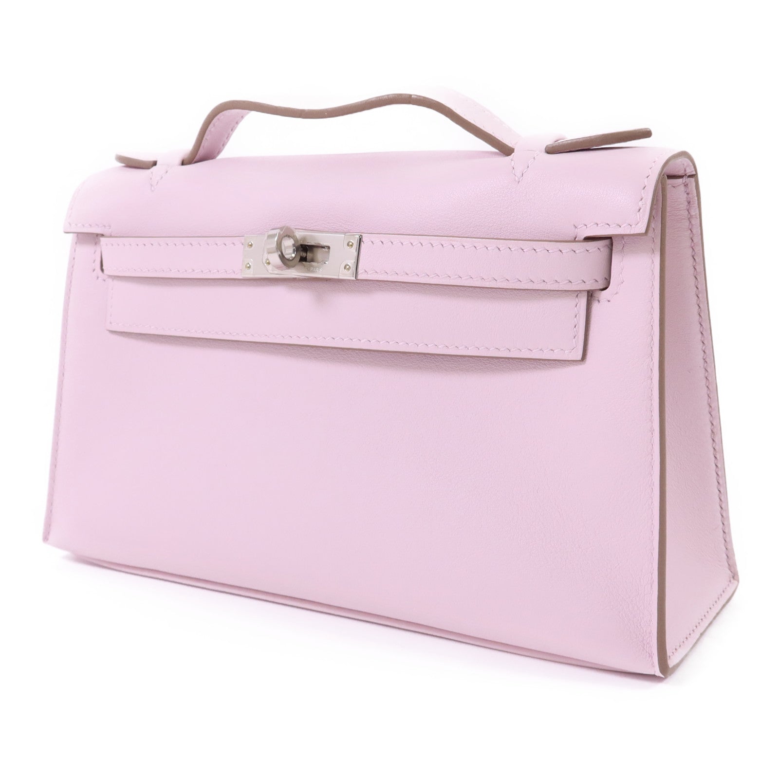 HERMES Swift皮革Kelly Pochette銀扣手挽袋Mauve Pale