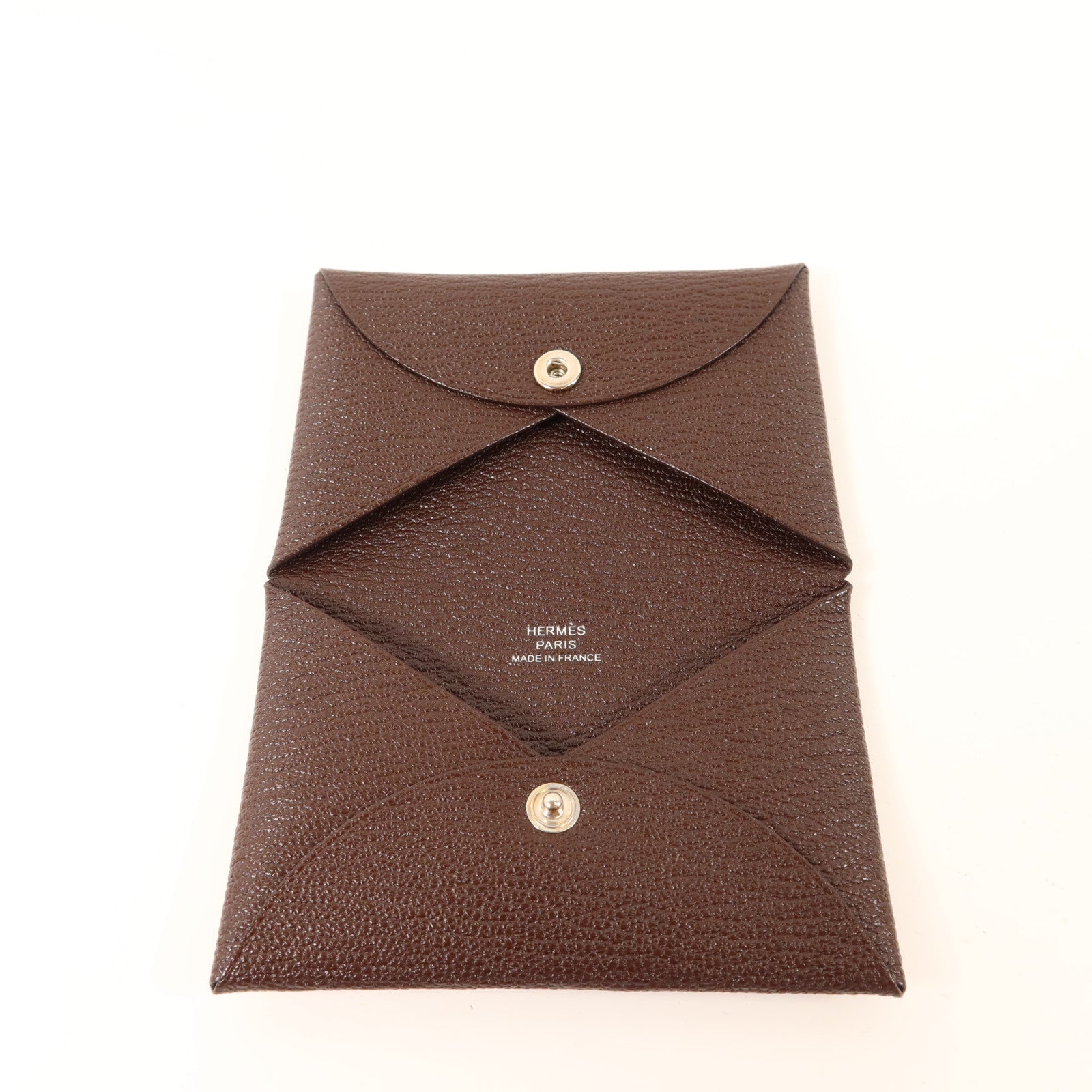 HERMES Chevre皮革Calvi Card Case銀扣卡片套Terre