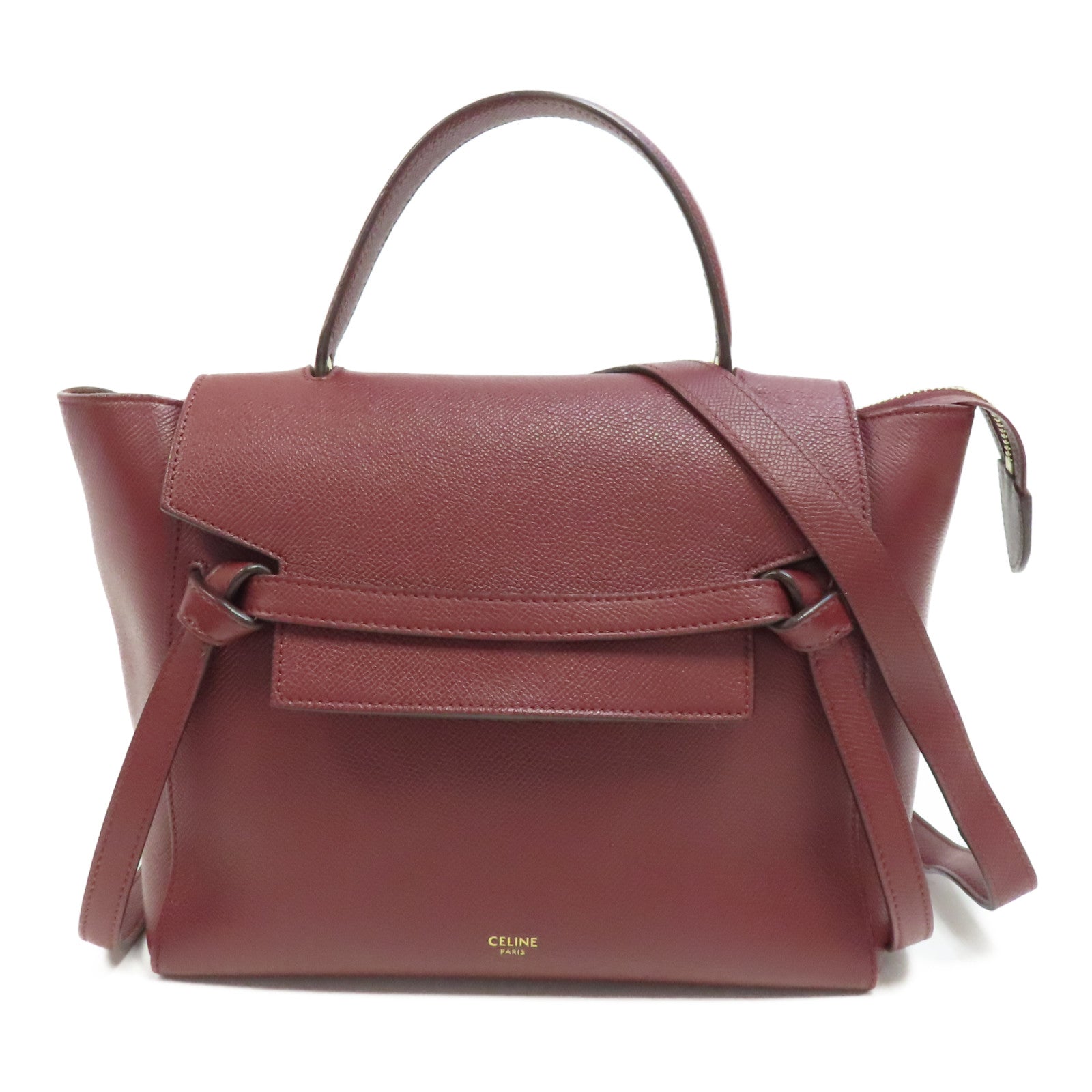 CELINE 牛皮皮革Belt Bag金扣手挽肩背兩用袋酒紅色