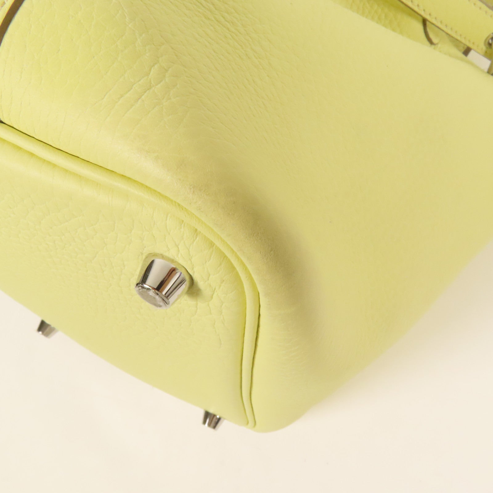 HERMES Clemence皮革Picotin PM銀扣手挽袋Jaune Poussin