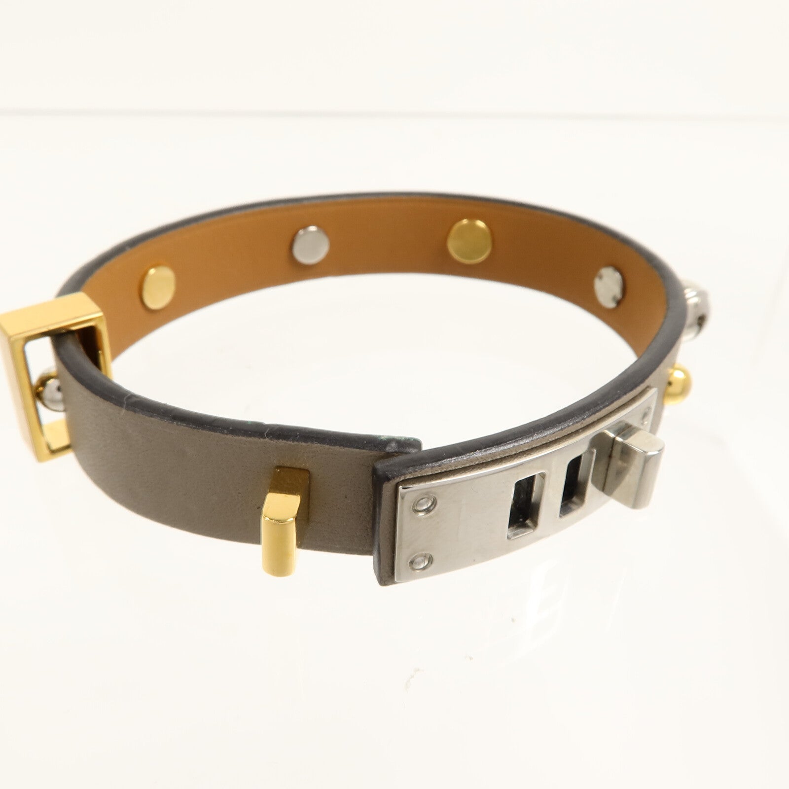 HERMES 金屬/Swift皮革Mini Dog Mix Bracelet手鐲Grey