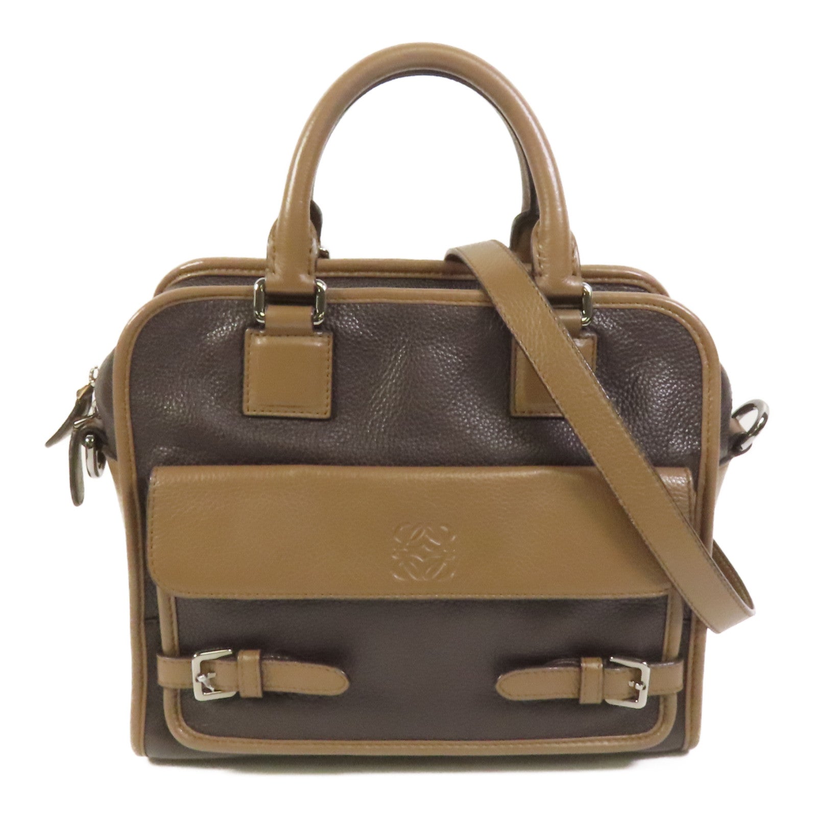 LOEWE 牛皮皮革Cruz Bag銀扣手挽肩背兩用袋