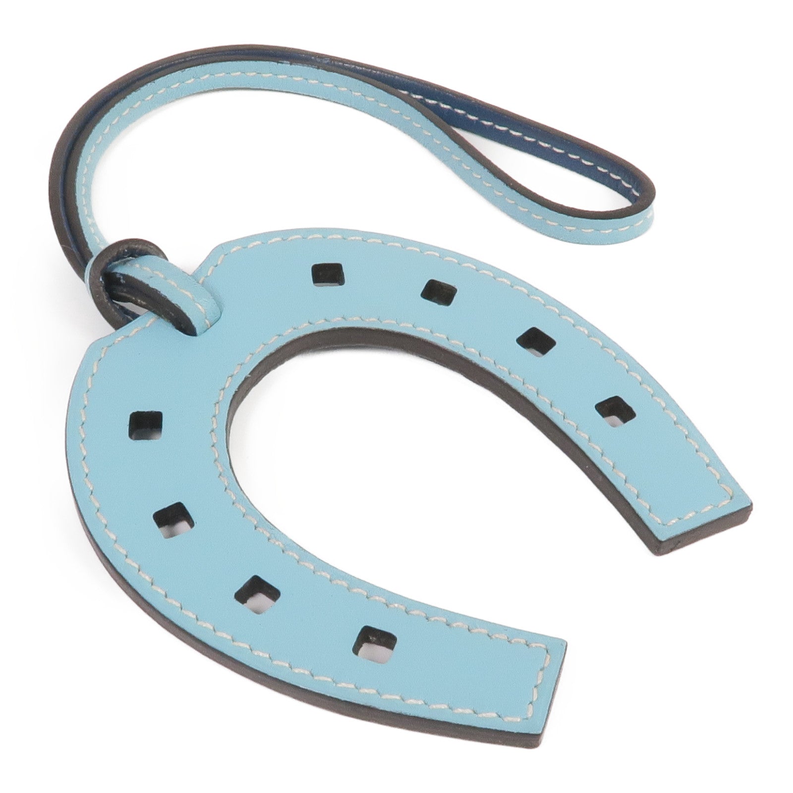 HERMES Swift皮革Paddock Horse Shoes Charm掛飾Bleu Atoll/Bleu Izmir