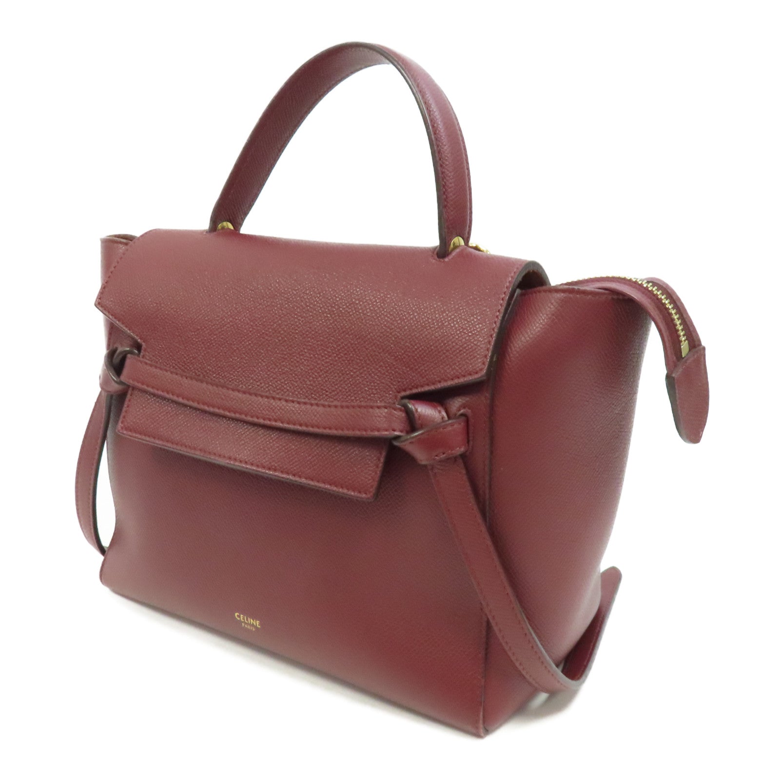 CELINE 牛皮皮革Belt Bag金扣手挽肩背兩用袋酒紅色