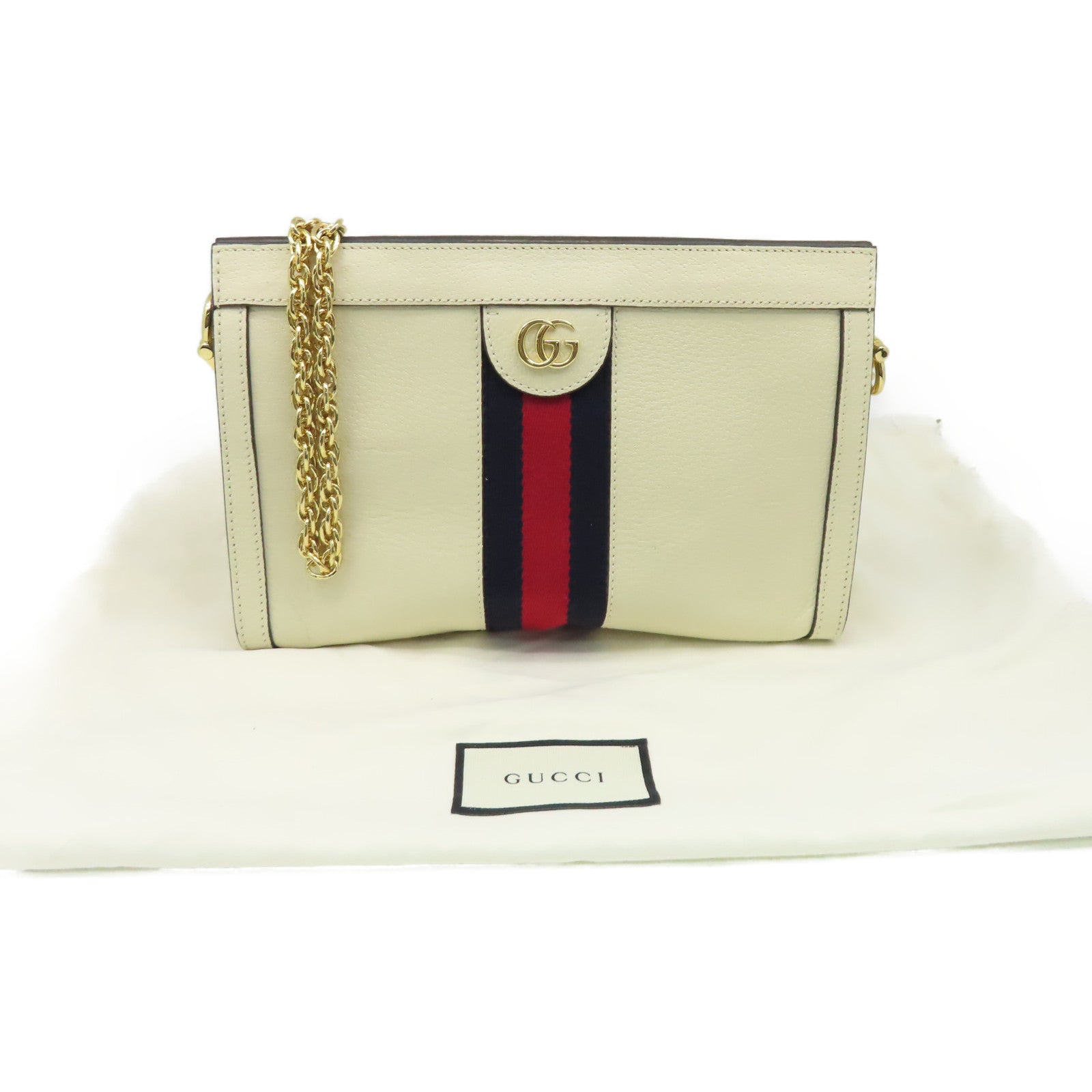 GUCCI 【激減優惠】塗層帆布Ophidia GG鏈帶肩背袋米白色