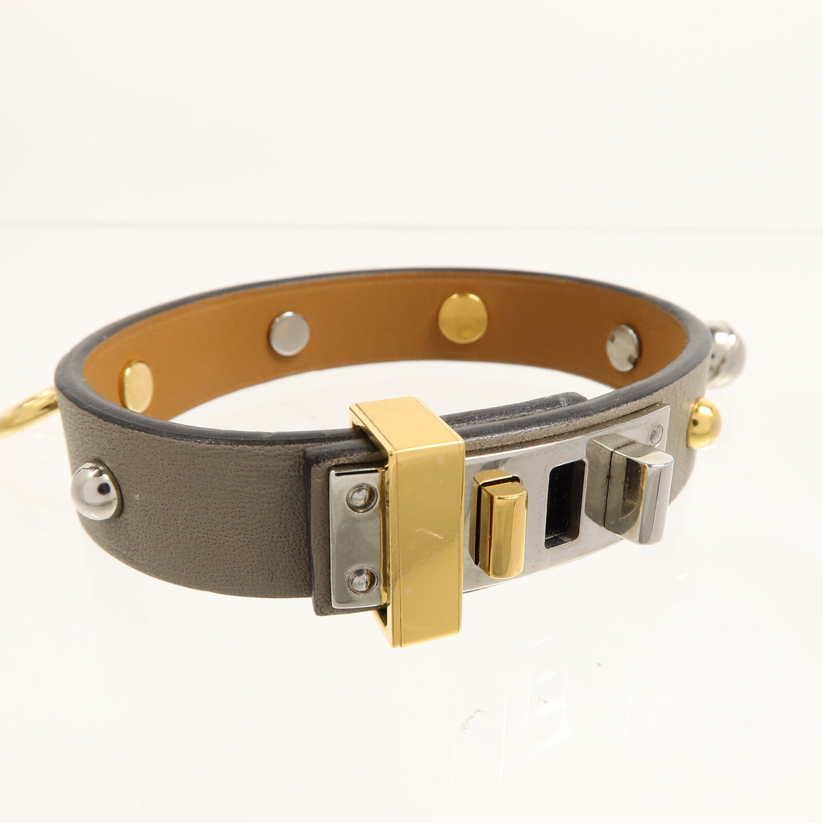 HERMES 金屬/Swift皮革Mini Dog Mix Bracelet手鐲Grey