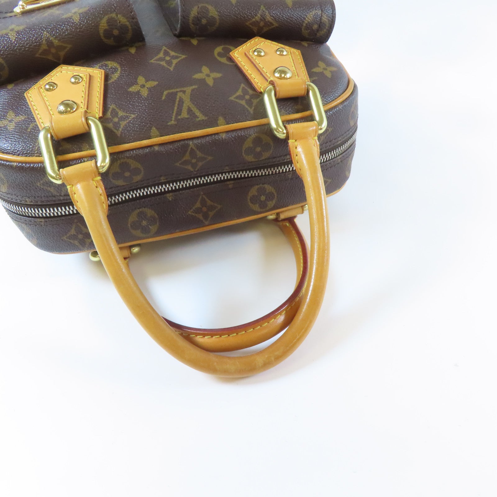 LOUIS VUITTON Monogram Manhattan PM金扣手挽袋啡色