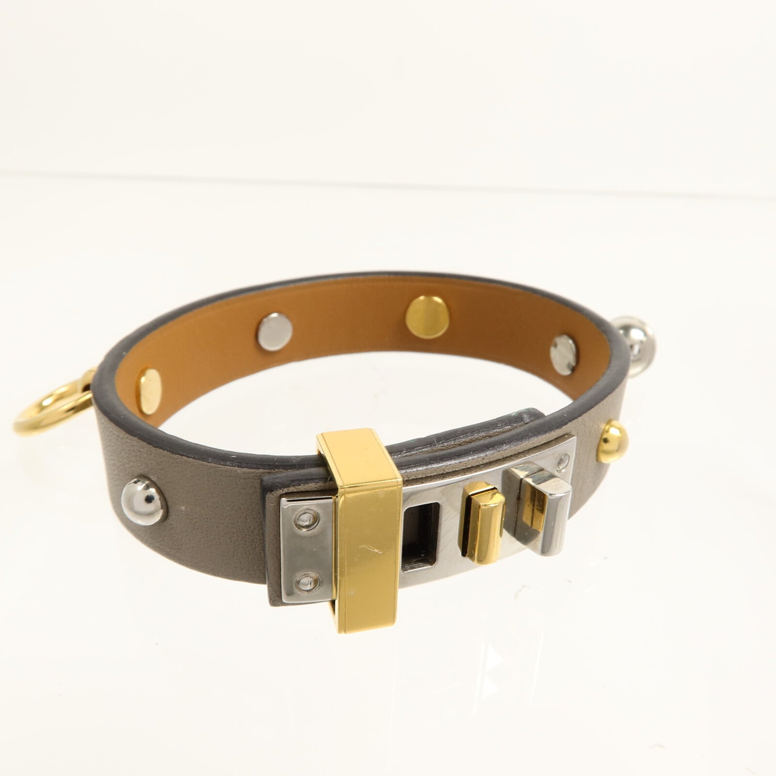 HERMES 金屬/Swift皮革Mini Dog Mix Bracelet手鐲Grey