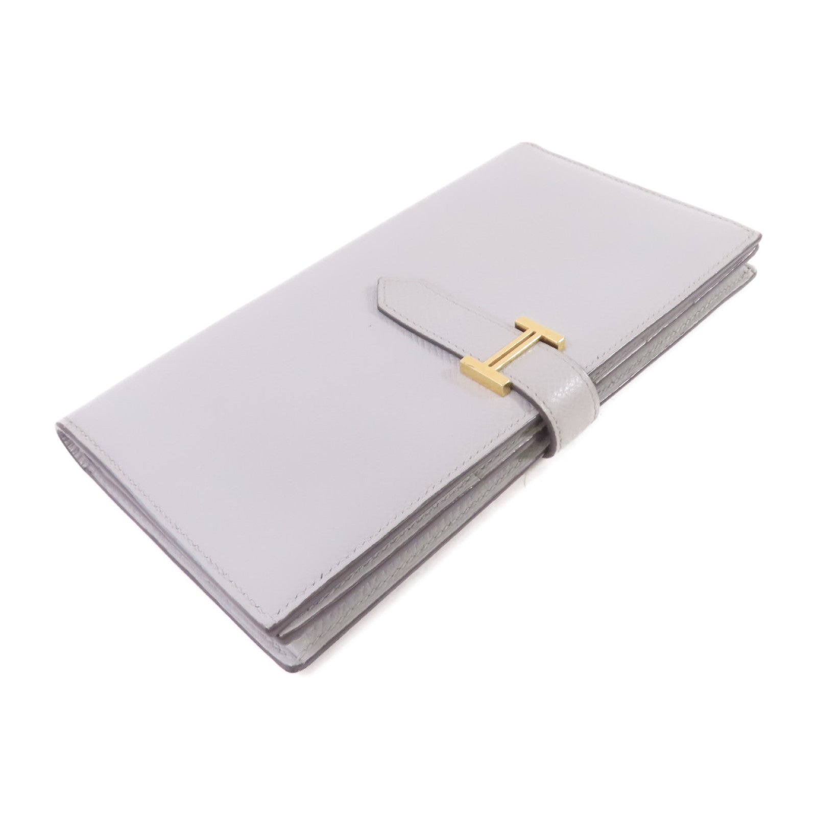 HERMES (PRICE DOWN) GHW Bearn W Snap Long Wallet Epsom Leather Y7 Bleu Orage Light-Blue