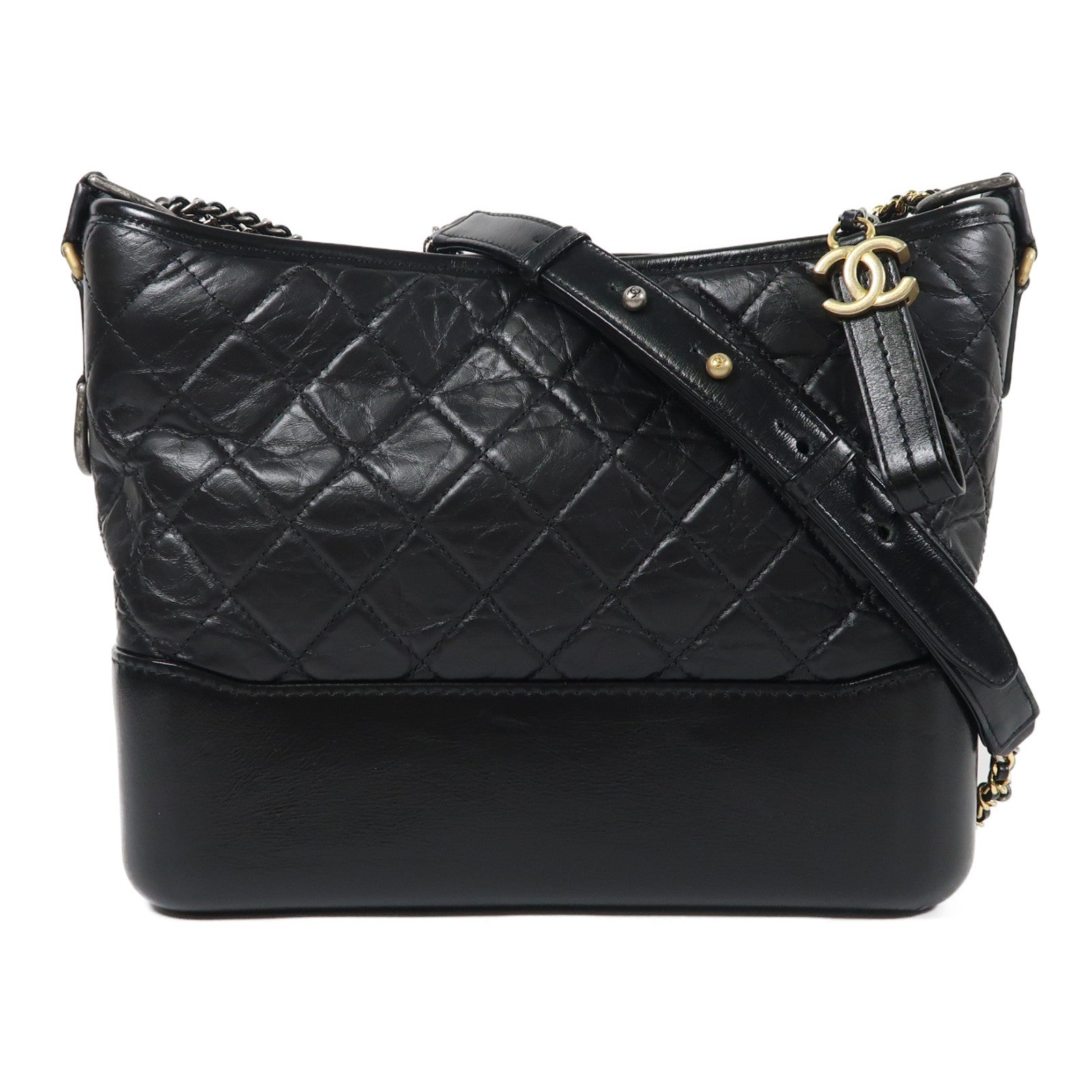 CHANEL 牛皮皮革Gabrielle鏈帶肩背袋黑色