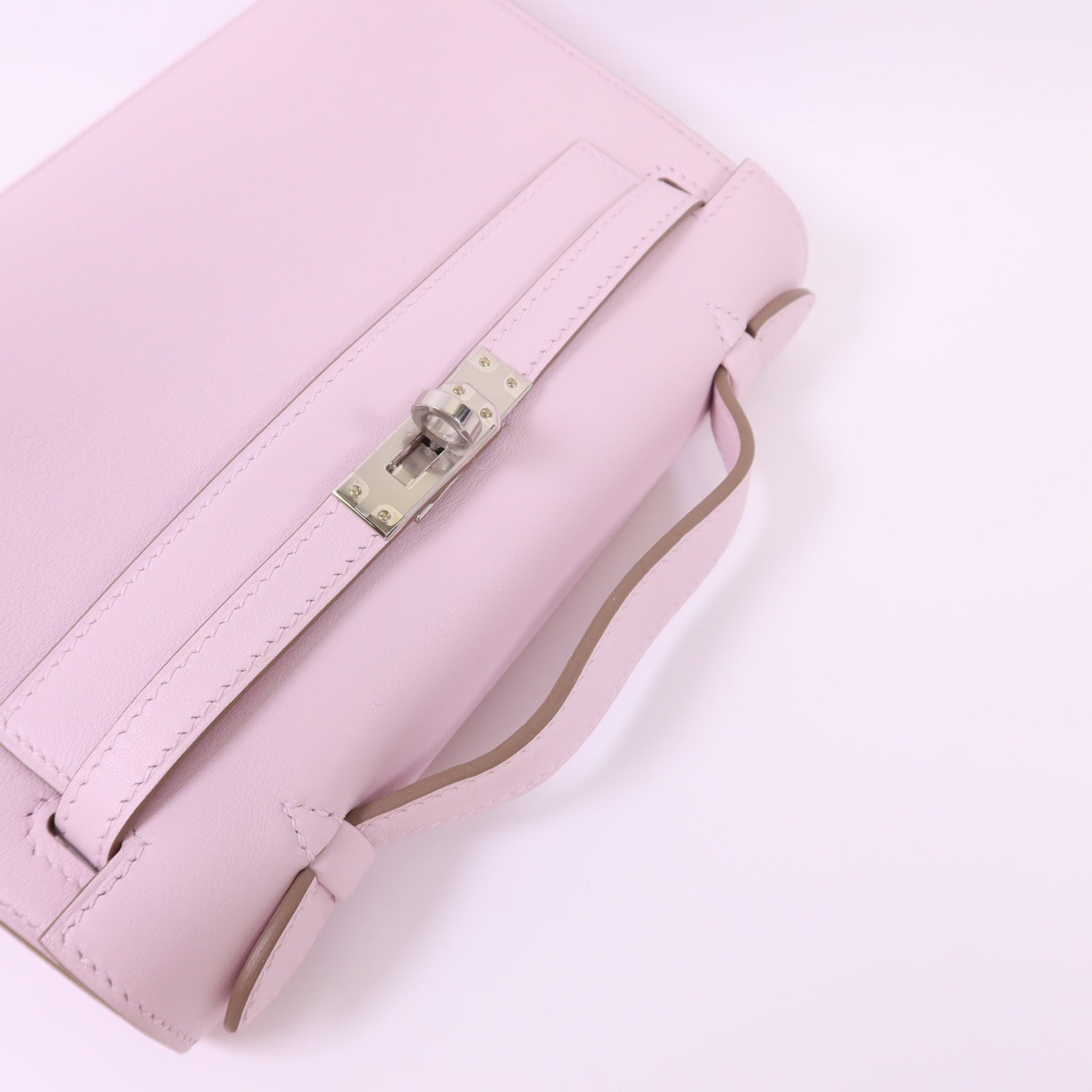 HERMES Swift皮革Kelly Pochette銀扣手挽袋Mauve Pale