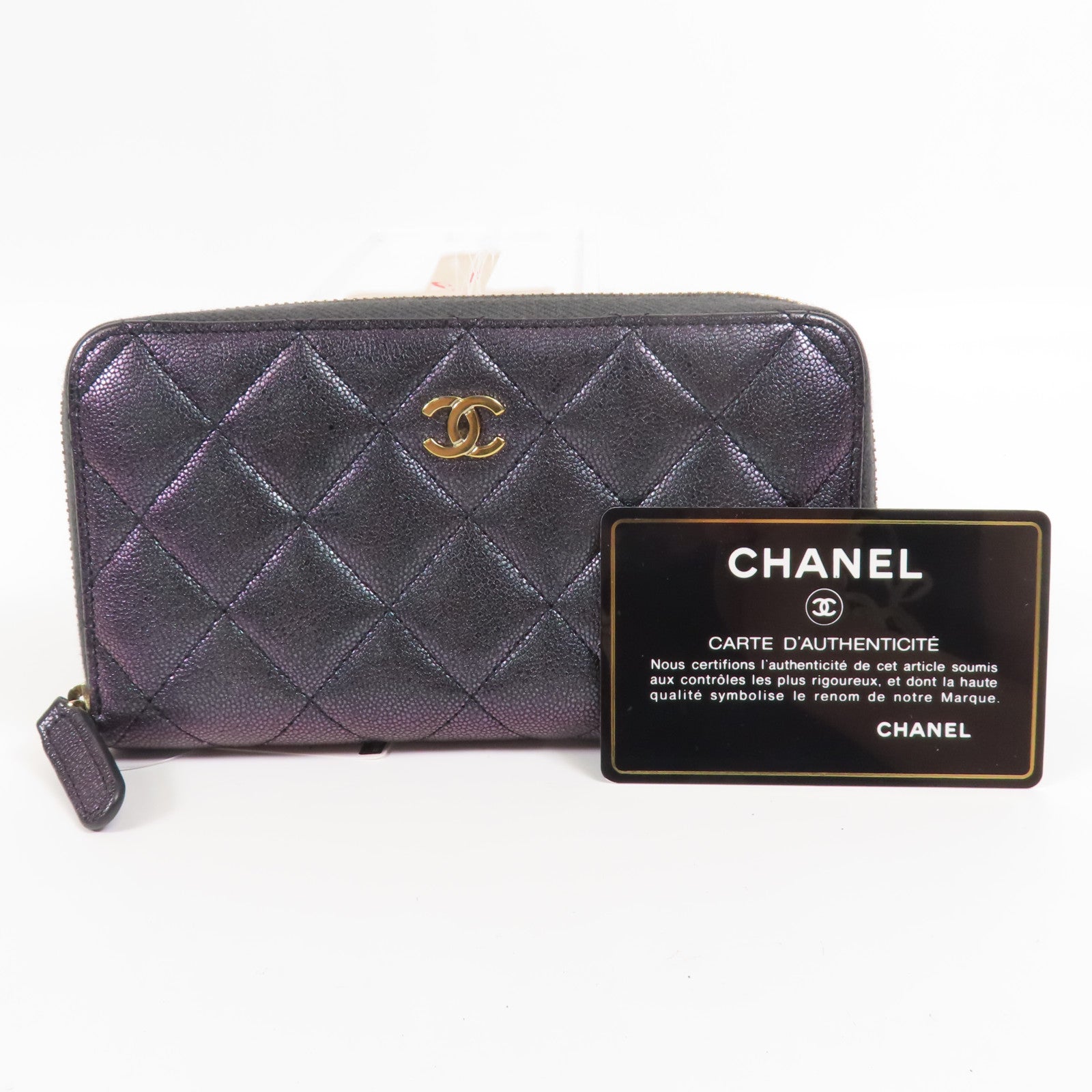 CHANEL 牛皮皮革Classic Zip Wallet Medium金扣錢包