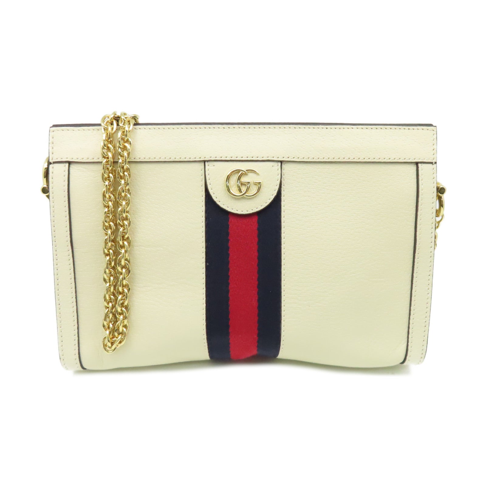 GUCCI 【激減優惠】塗層帆布Ophidia GG鏈帶肩背袋米白色