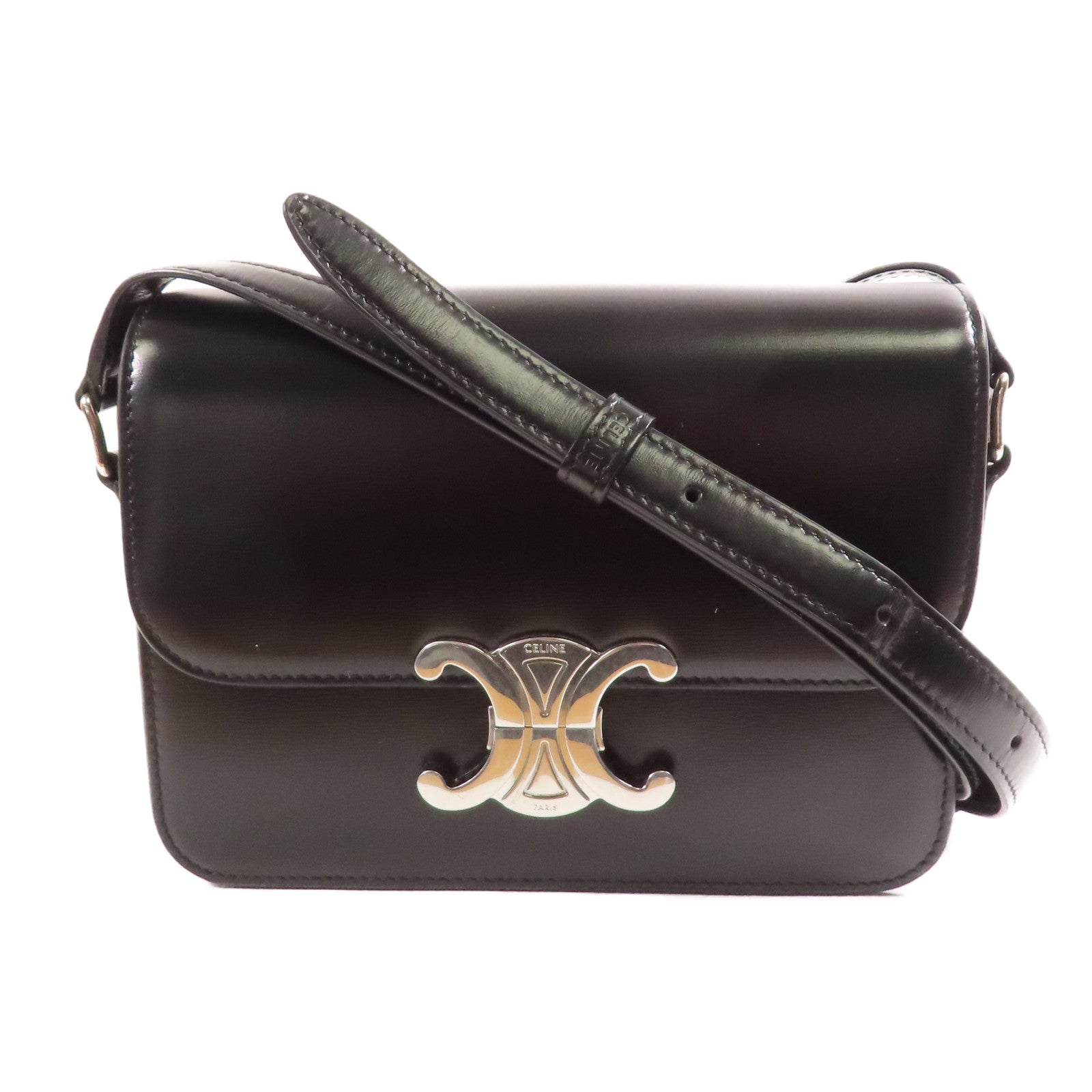 CELINE 牛皮皮革Teen Triomphe Bag銀扣肩背袋