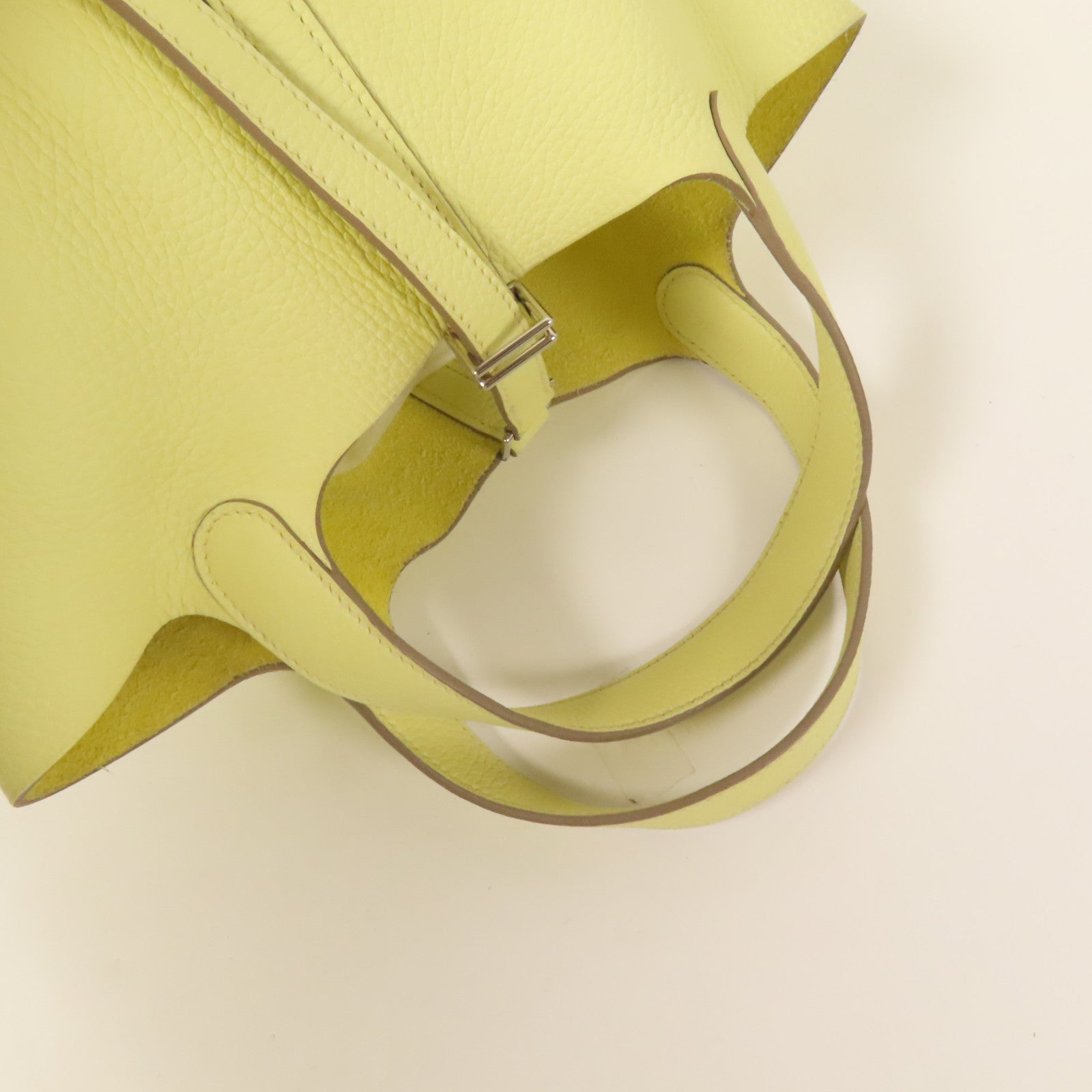 HERMES Clemence皮革Picotin PM銀扣手挽袋Jaune Poussin