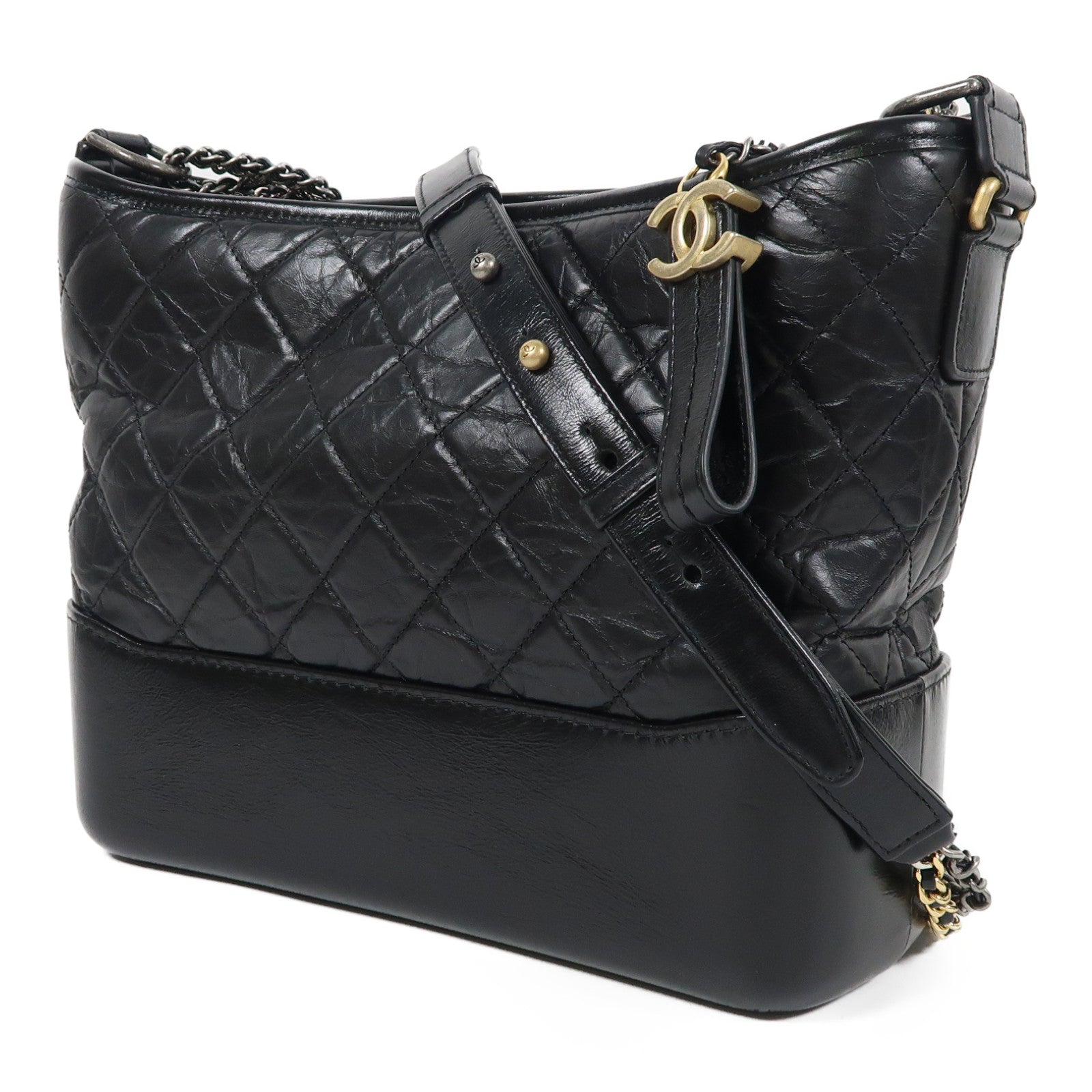 CHANEL 牛皮皮革Gabrielle鏈帶肩背袋黑色