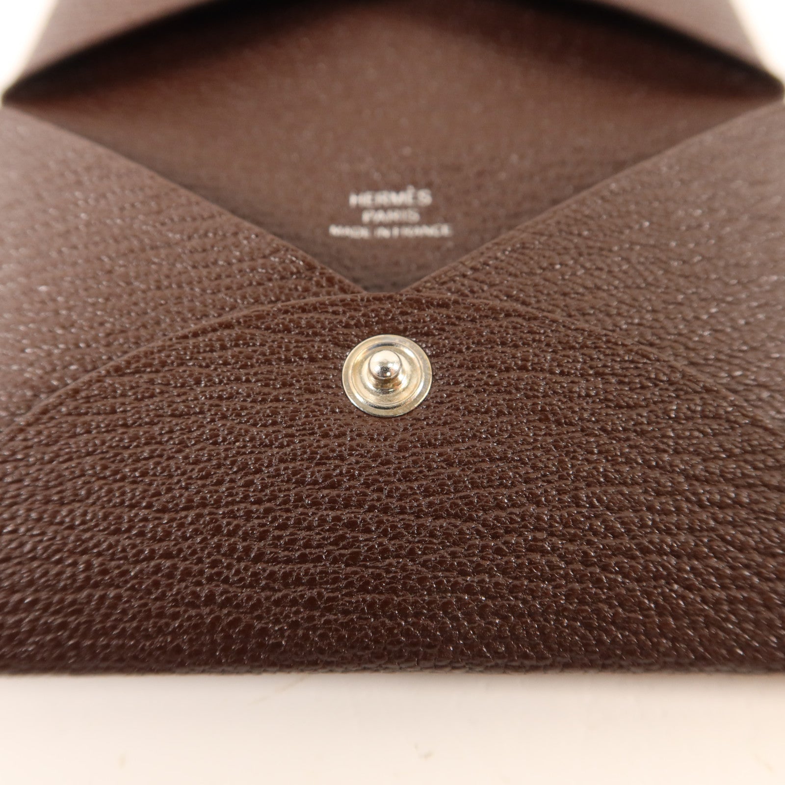 HERMES Chevre皮革Calvi Card Case銀扣卡片套Terre