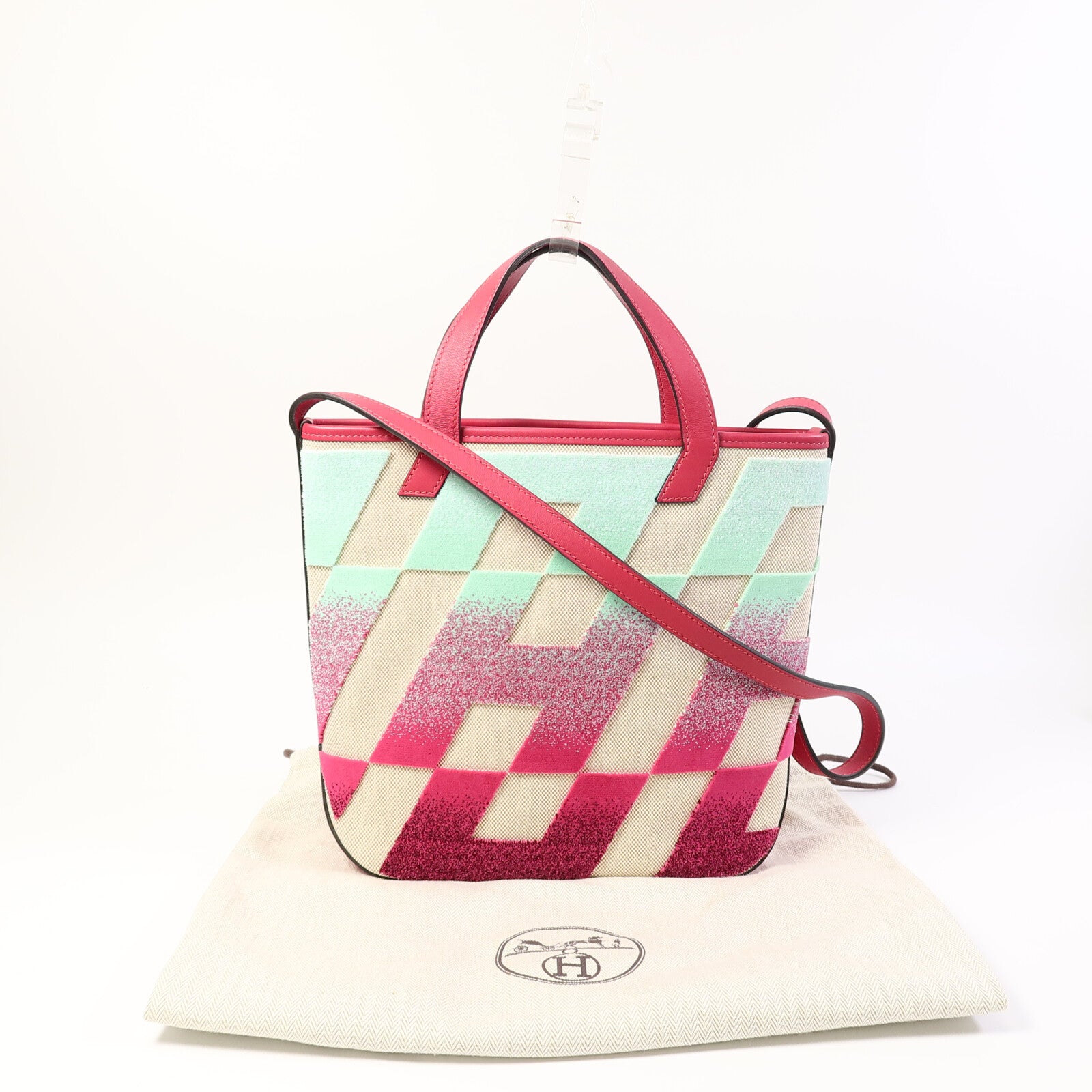 HERMES Canvas/Velvet Cabas H En Bais 27手挽肩背兩用袋