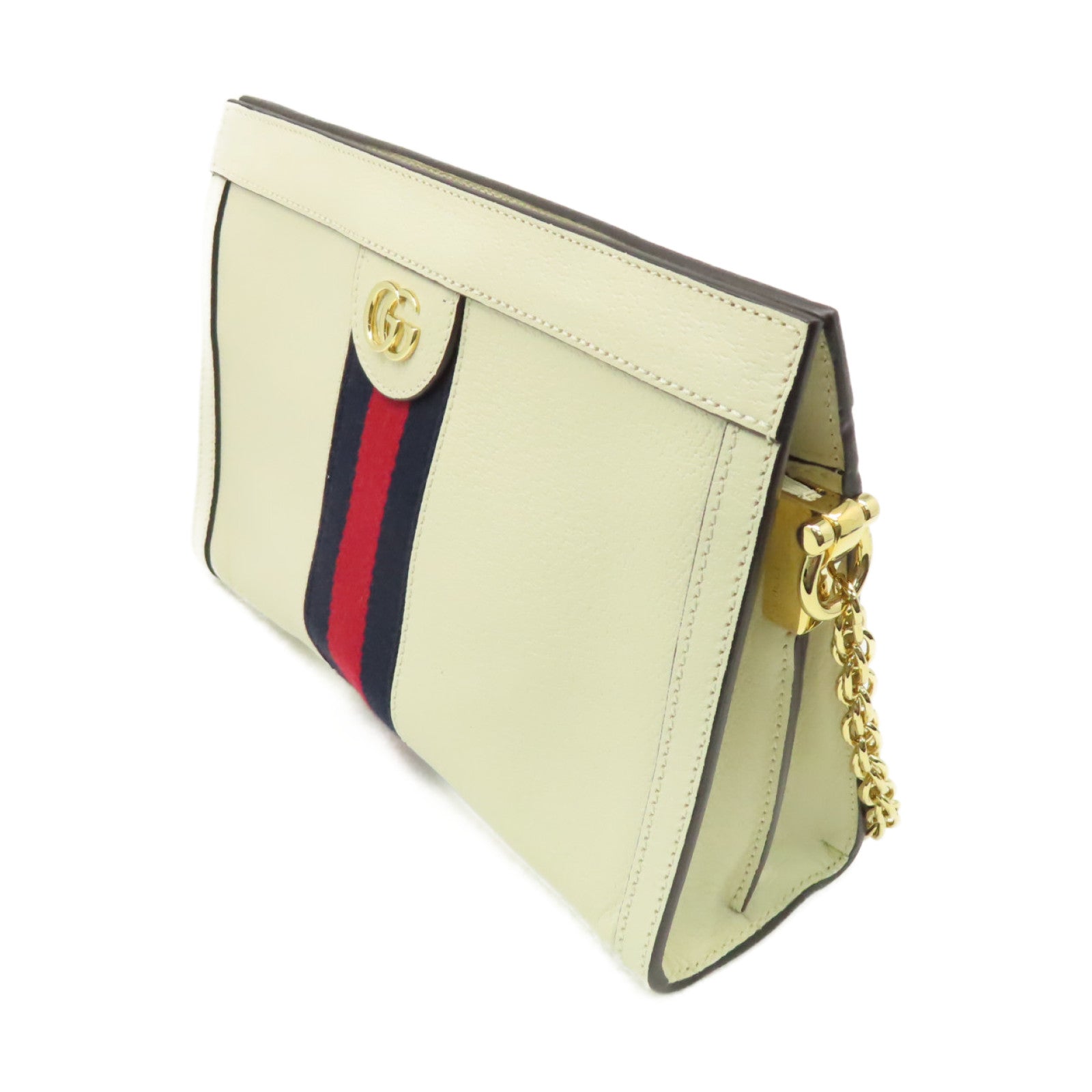 GUCCI 【激減優惠】塗層帆布Ophidia GG鏈帶肩背袋米白色