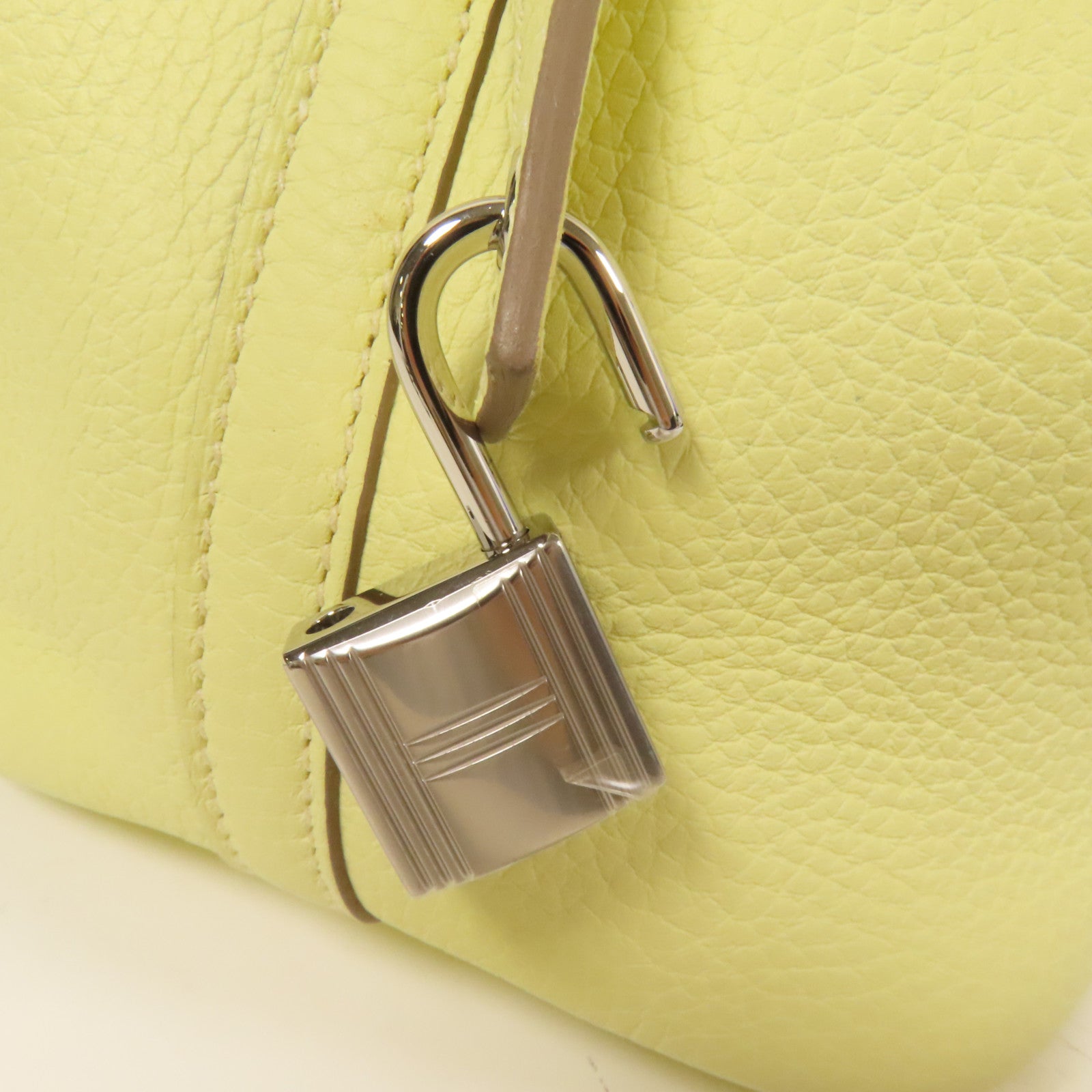HERMES Clemence皮革Picotin PM銀扣手挽袋Jaune Poussin