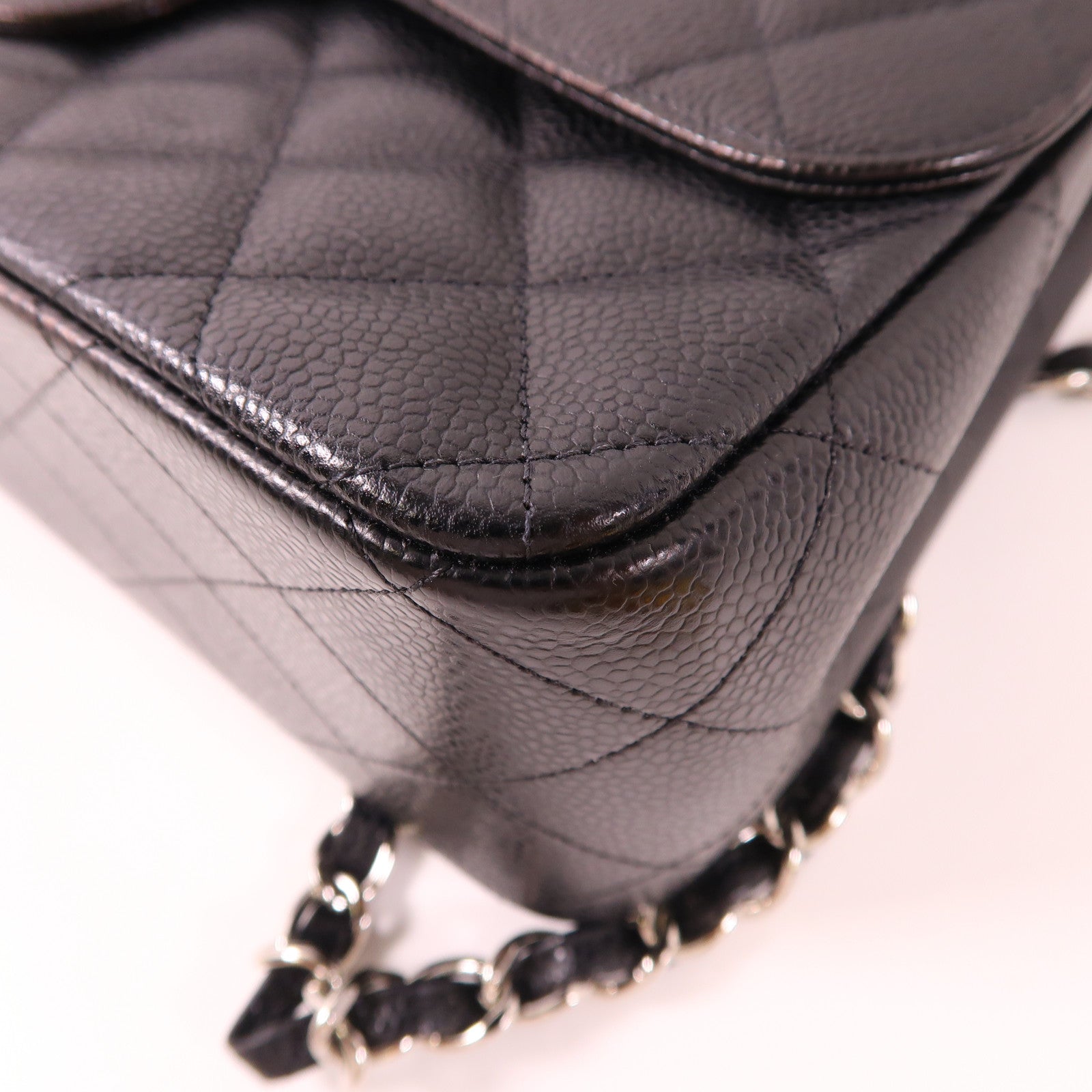 CHANEL 牛皮皮革Large Classic銀扣鏈帶肩背袋