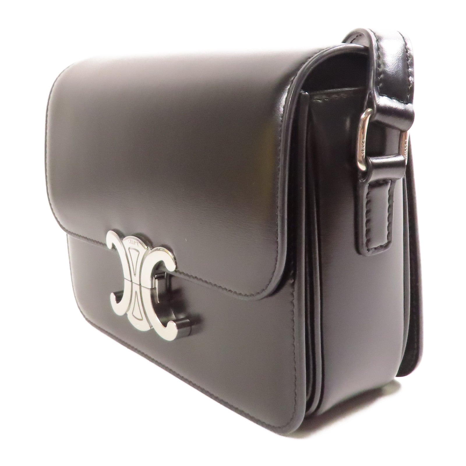 CELINE 牛皮皮革Teen Triomphe Bag銀扣肩背袋