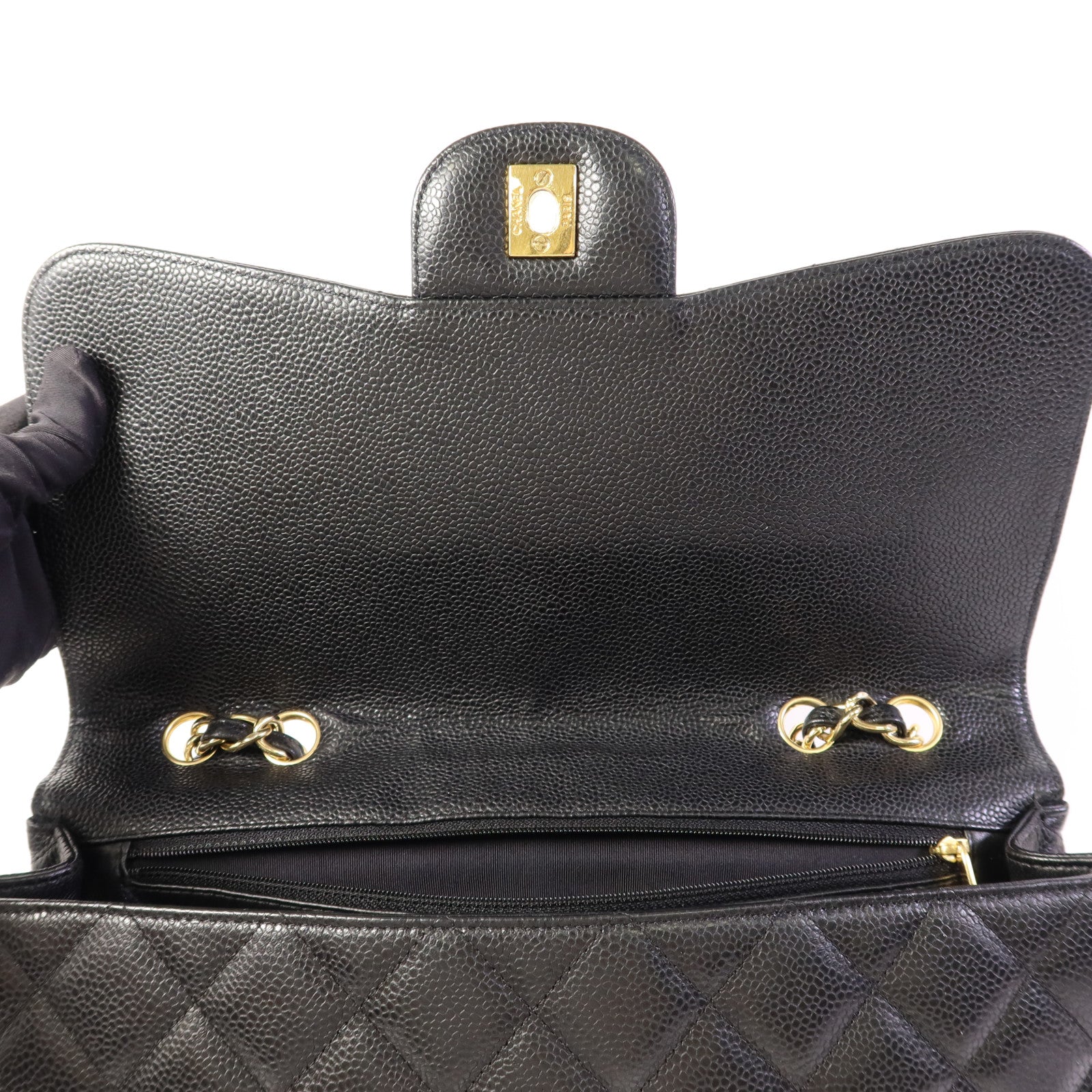 CHANEL 牛皮皮革Large Classic金扣鏈帶肩背袋