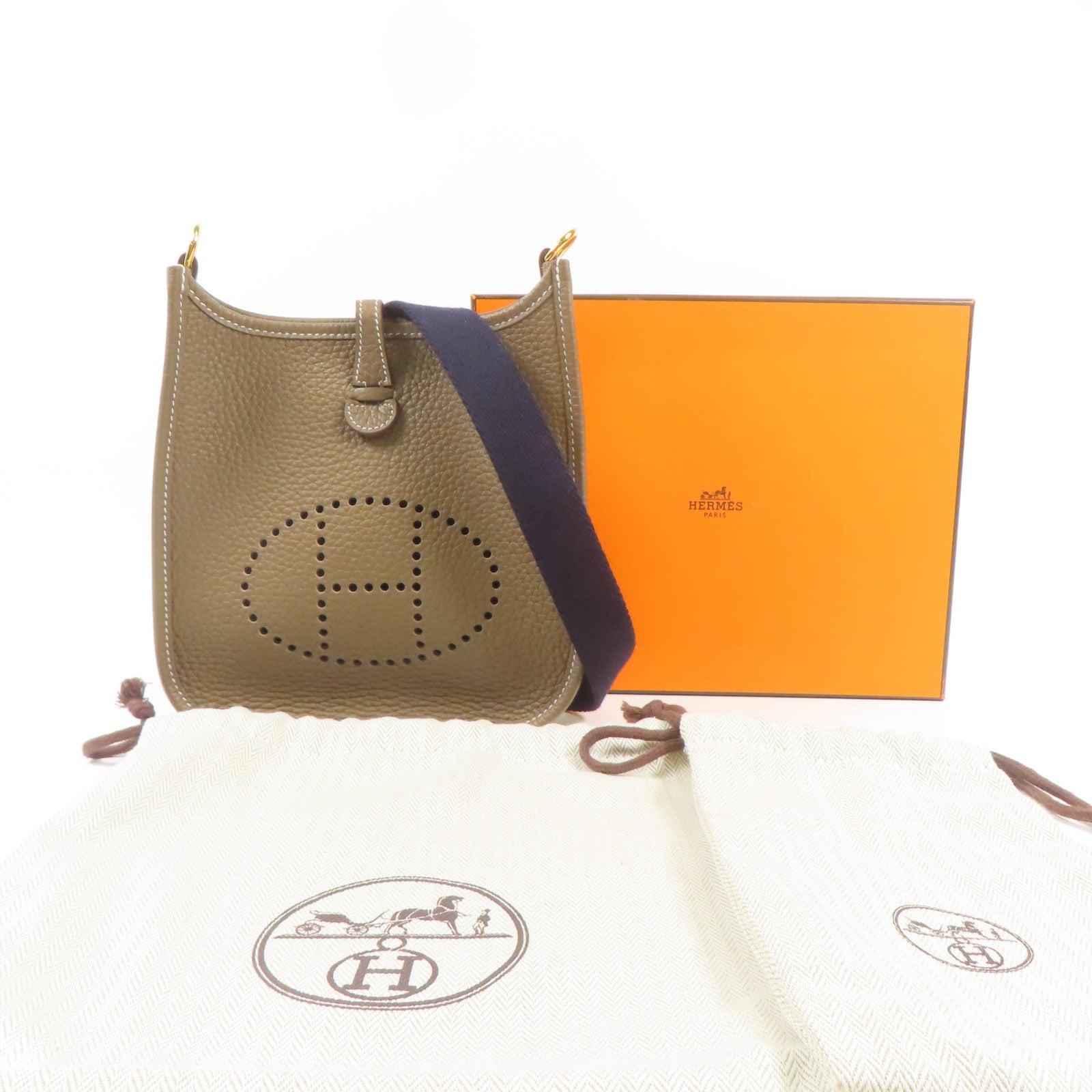 HERMES Clemence皮革Evelyne TPM金扣肩背袋Etoupe