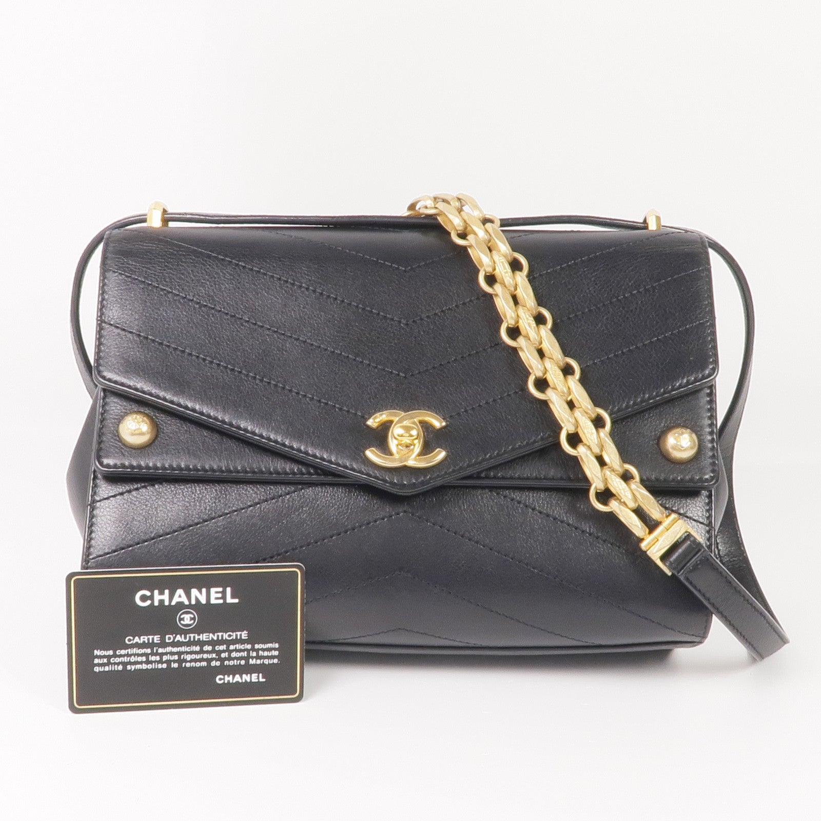 CHANEL 牛皮皮革Chain Shoulder Bag金扣鏈帶肩背袋