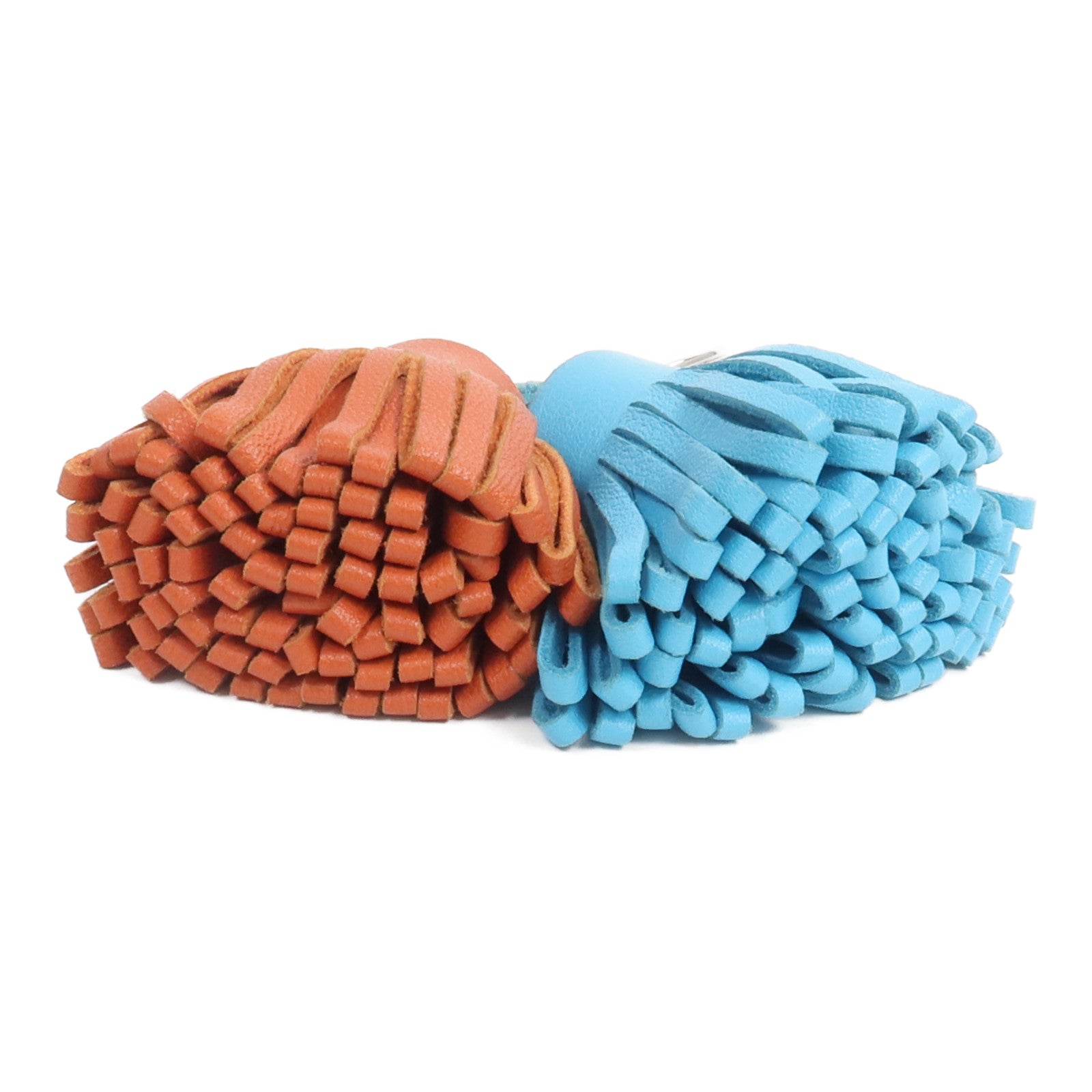 HERMES Milo皮革Carmen Uno-Dos Key Ring掛飾Orange Poppy/Bleu Azteque