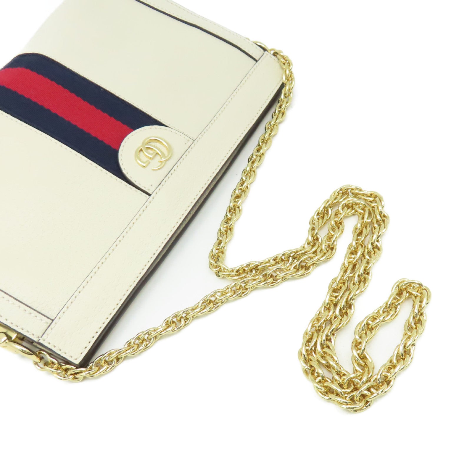 GUCCI 【激減優惠】塗層帆布Ophidia GG鏈帶肩背袋米白色
