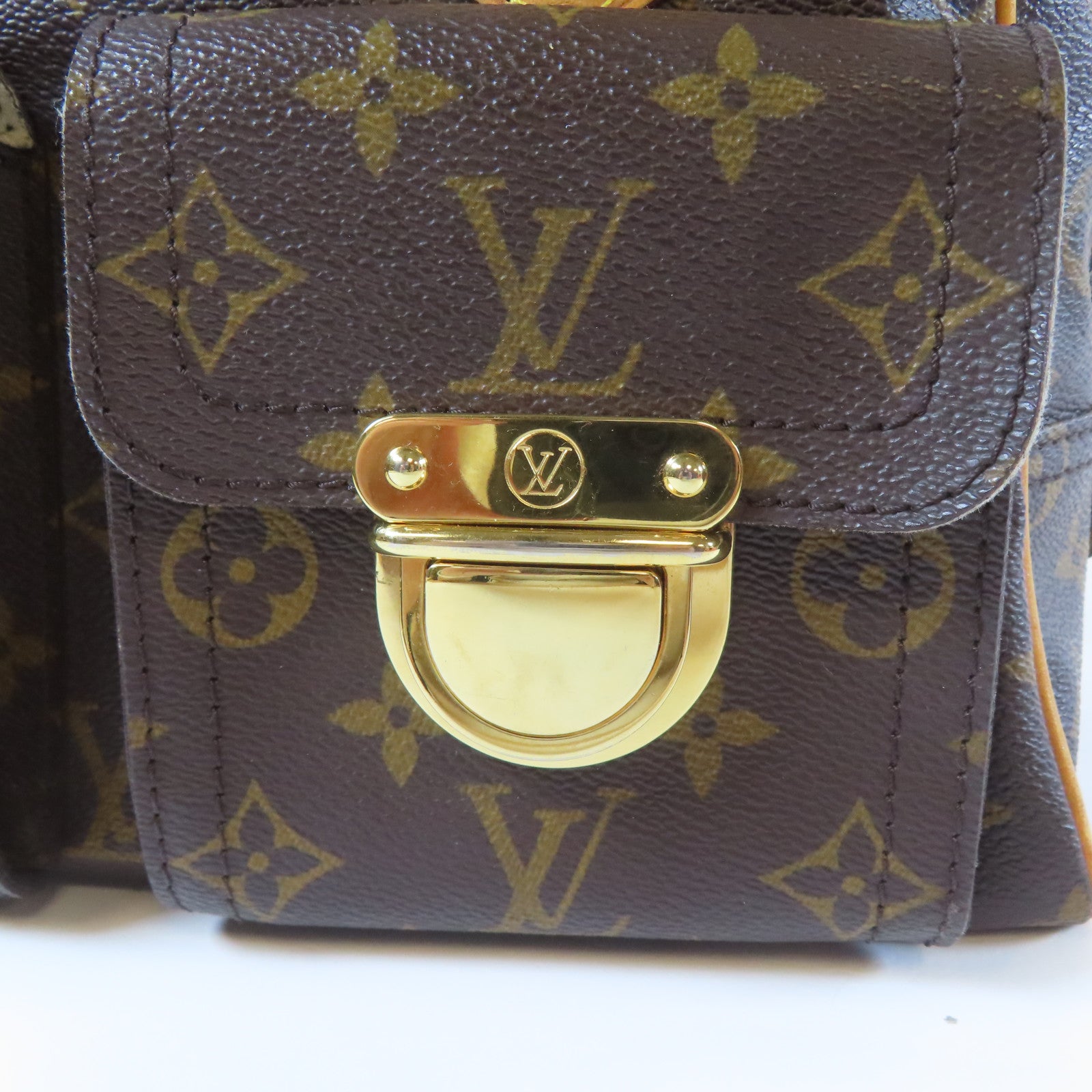 LOUIS VUITTON Monogram Manhattan PM金扣手挽袋啡色