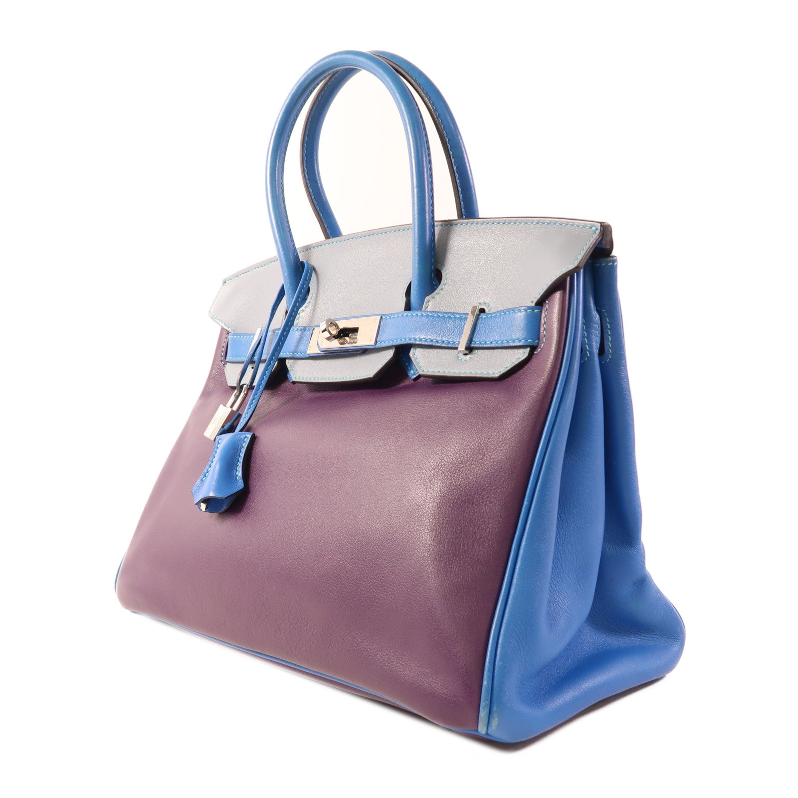 HERMES Swift皮革Birkin 30銀扣手挽袋Ultraviolet/Bleu Hydra/Ciel