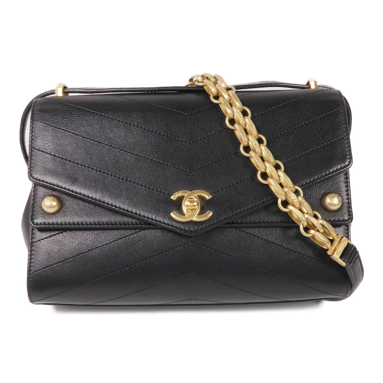 CHANEL 牛皮皮革Chain Shoulder Bag金扣鏈帶肩背袋