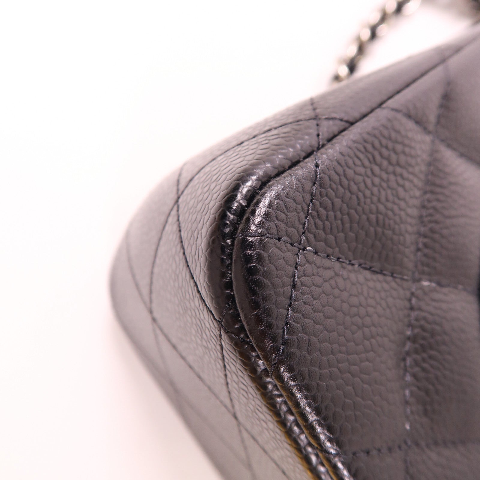 CHANEL 牛皮皮革Large Classic銀扣鏈帶肩背袋