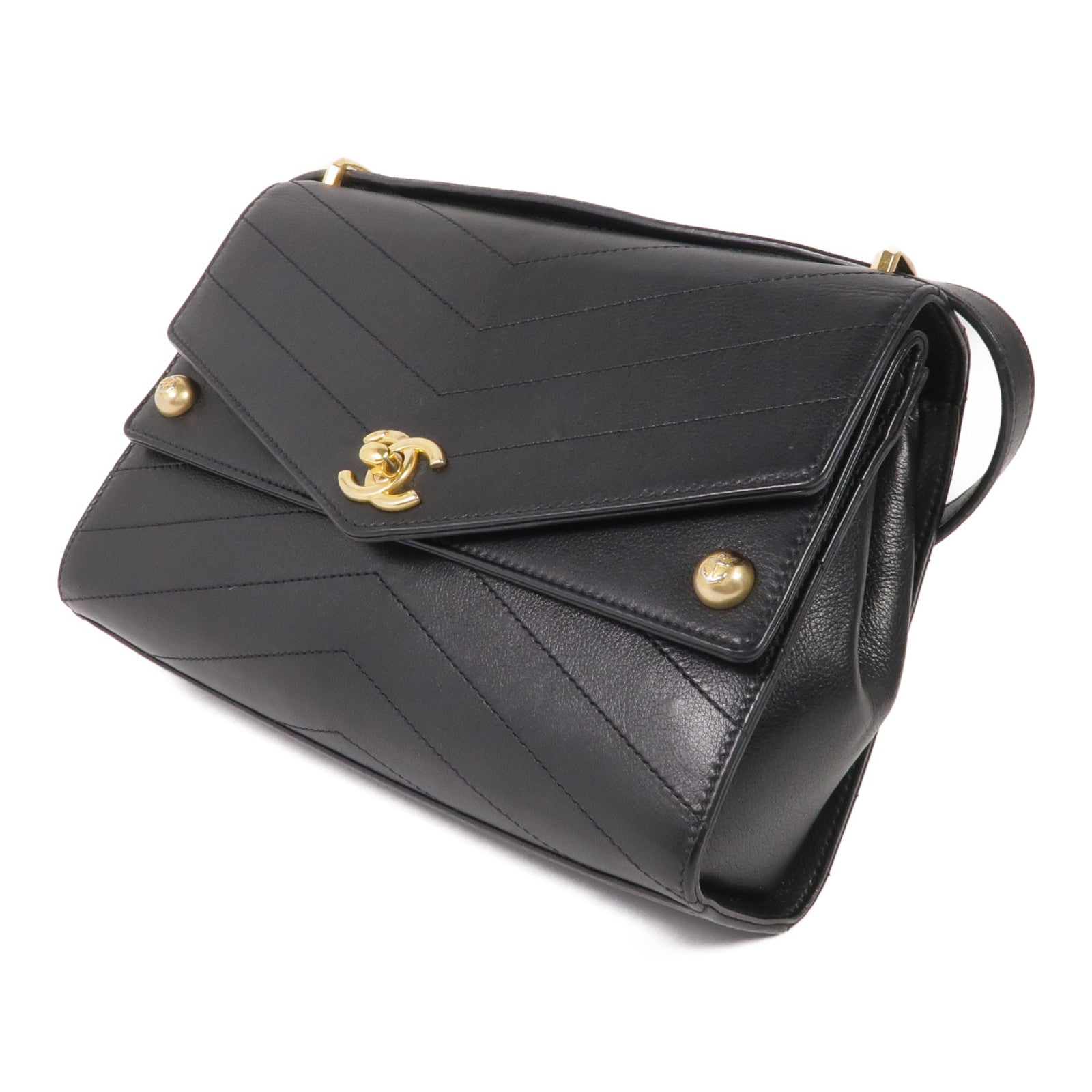 CHANEL 牛皮皮革Chain Shoulder Bag金扣鏈帶肩背袋