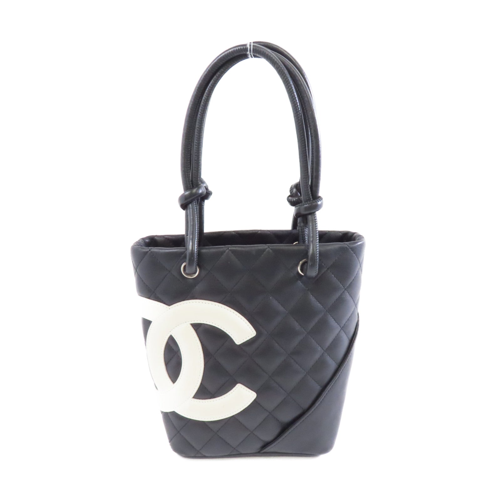 CHANEL 菱格牛皮皮革Cambon Bucket銀扣手挽袋黑色