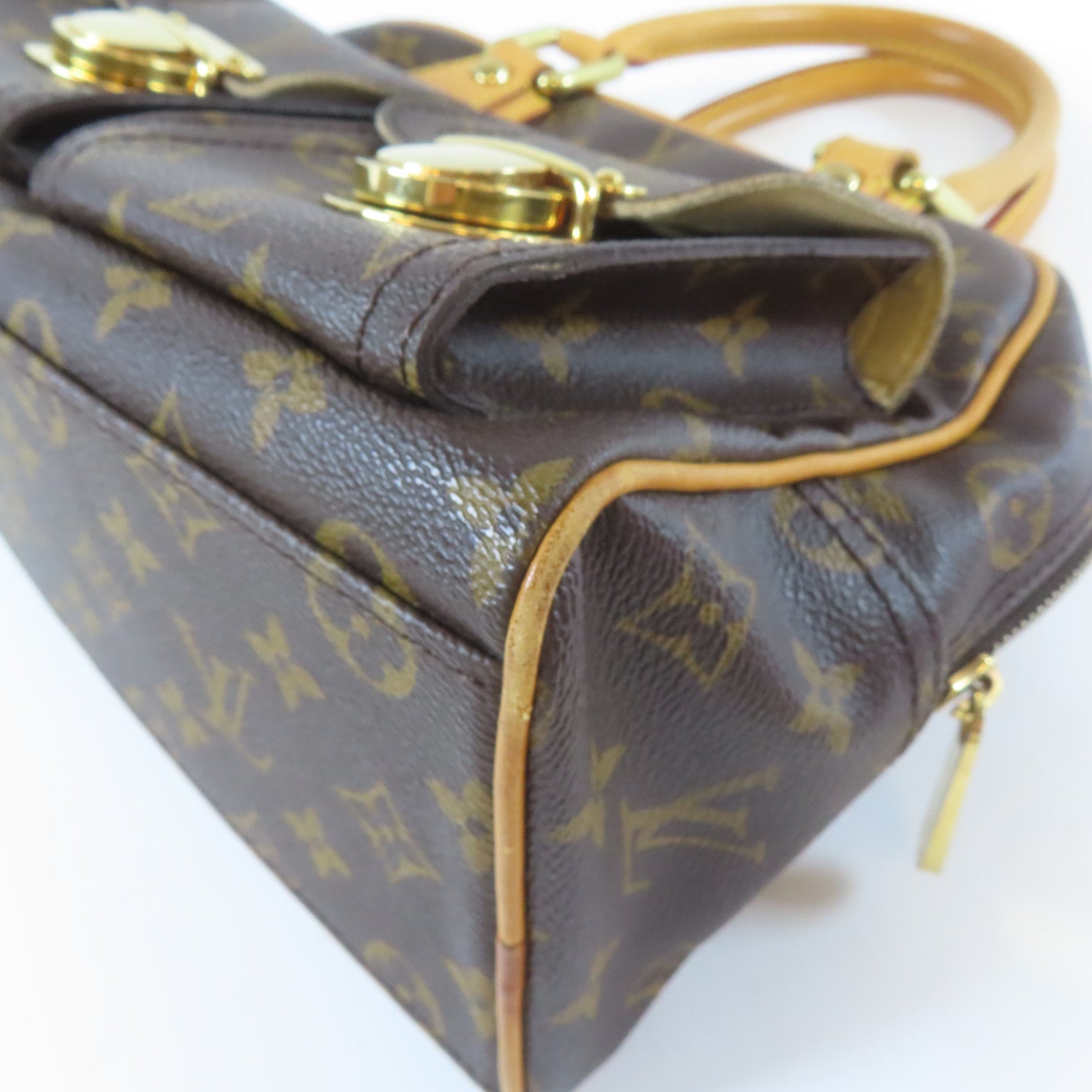 LOUIS VUITTON Monogram Manhattan PM金扣手挽袋啡色