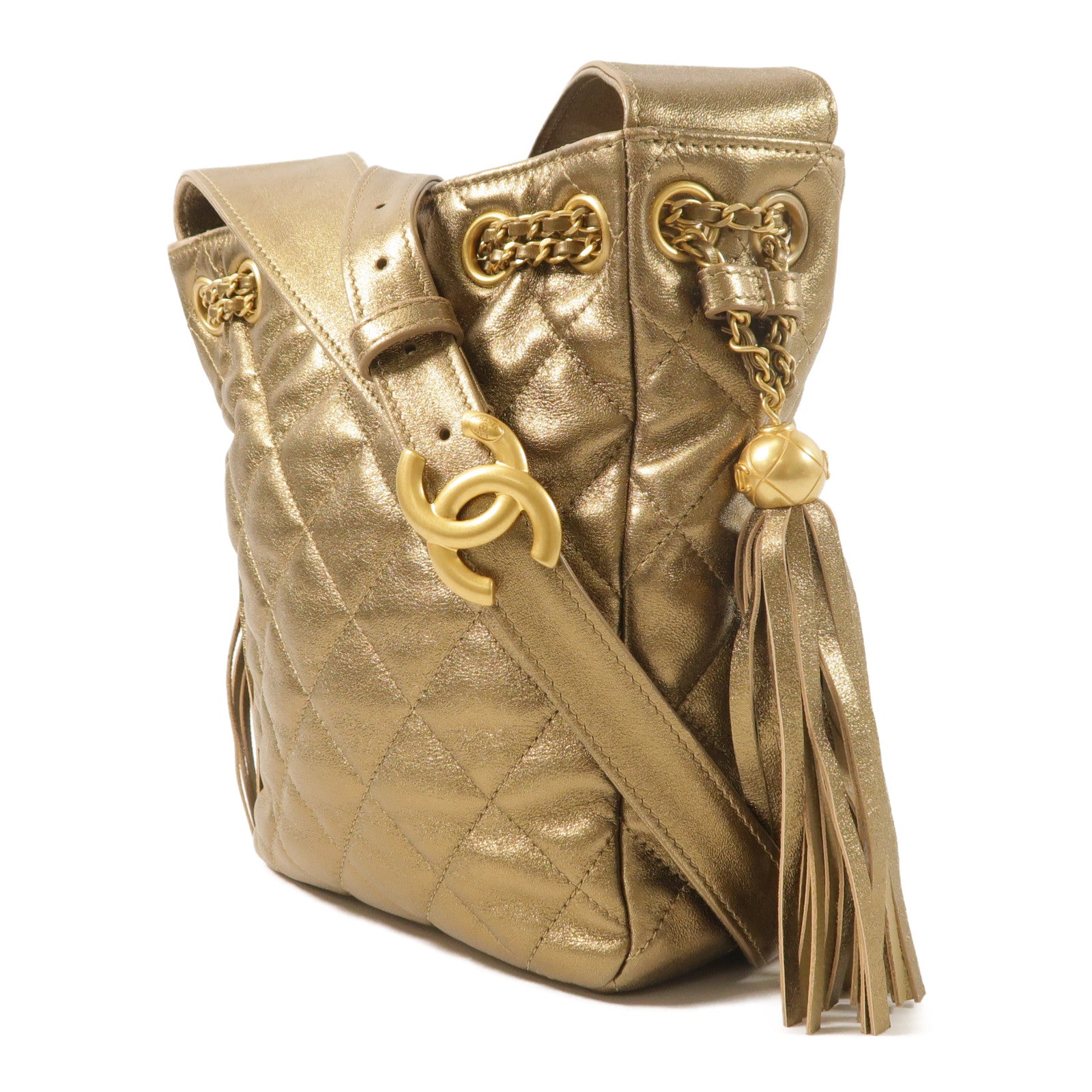 CHANEL 羊皮皮革Drawstring Bag金扣肩背袋