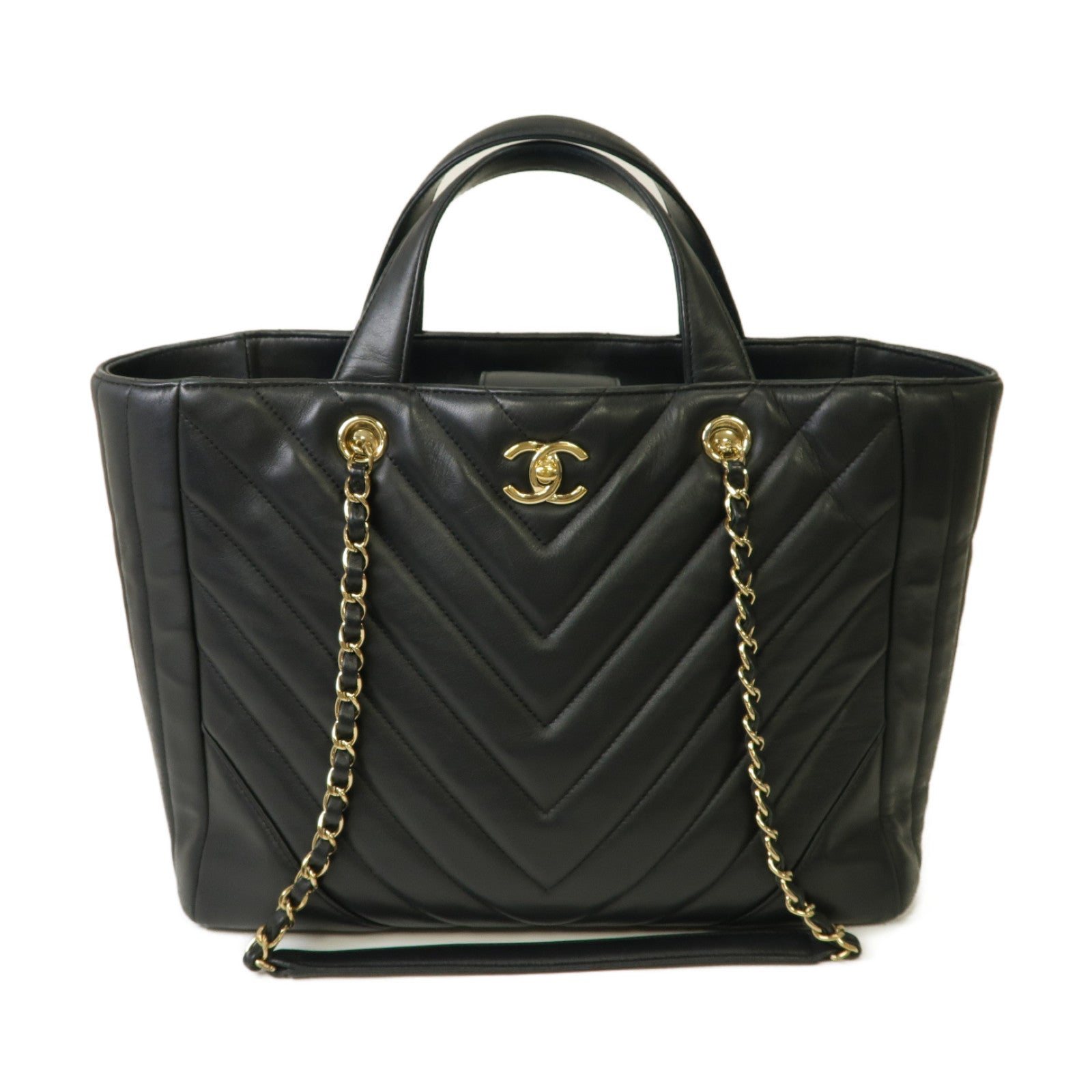 CHANEL 斜紋牛皮皮革2way Shoulder Bag金扣手挽肩背兩用袋黒色