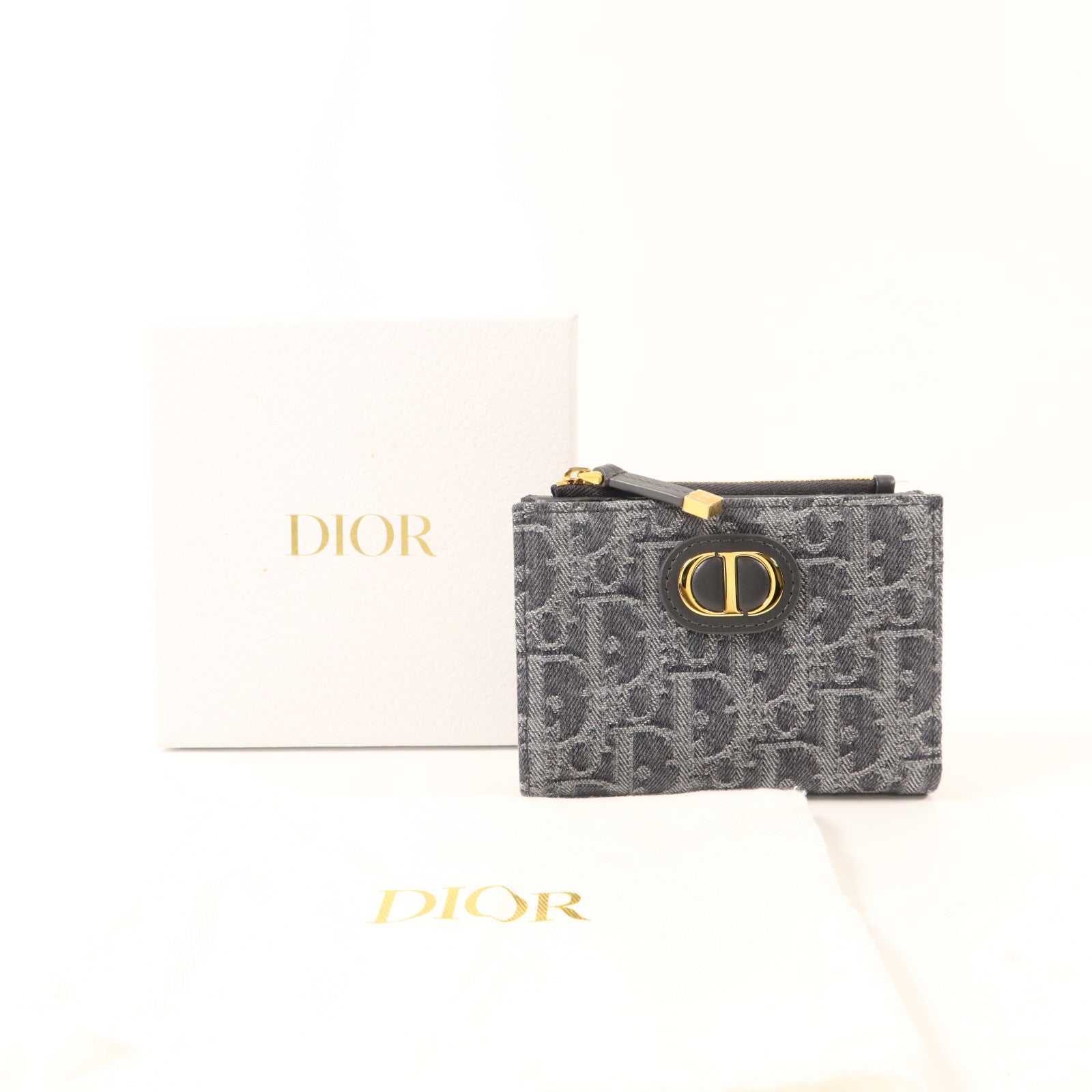 Dior 牛仔布料30 Montaigne Dahlia Bifold Wallet金扣錢包