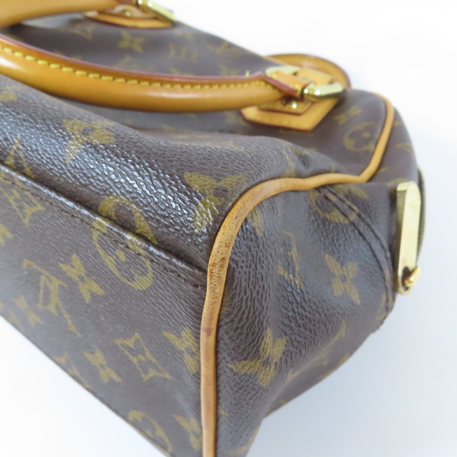 LOUIS VUITTON Monogram Manhattan PM金扣手挽袋啡色