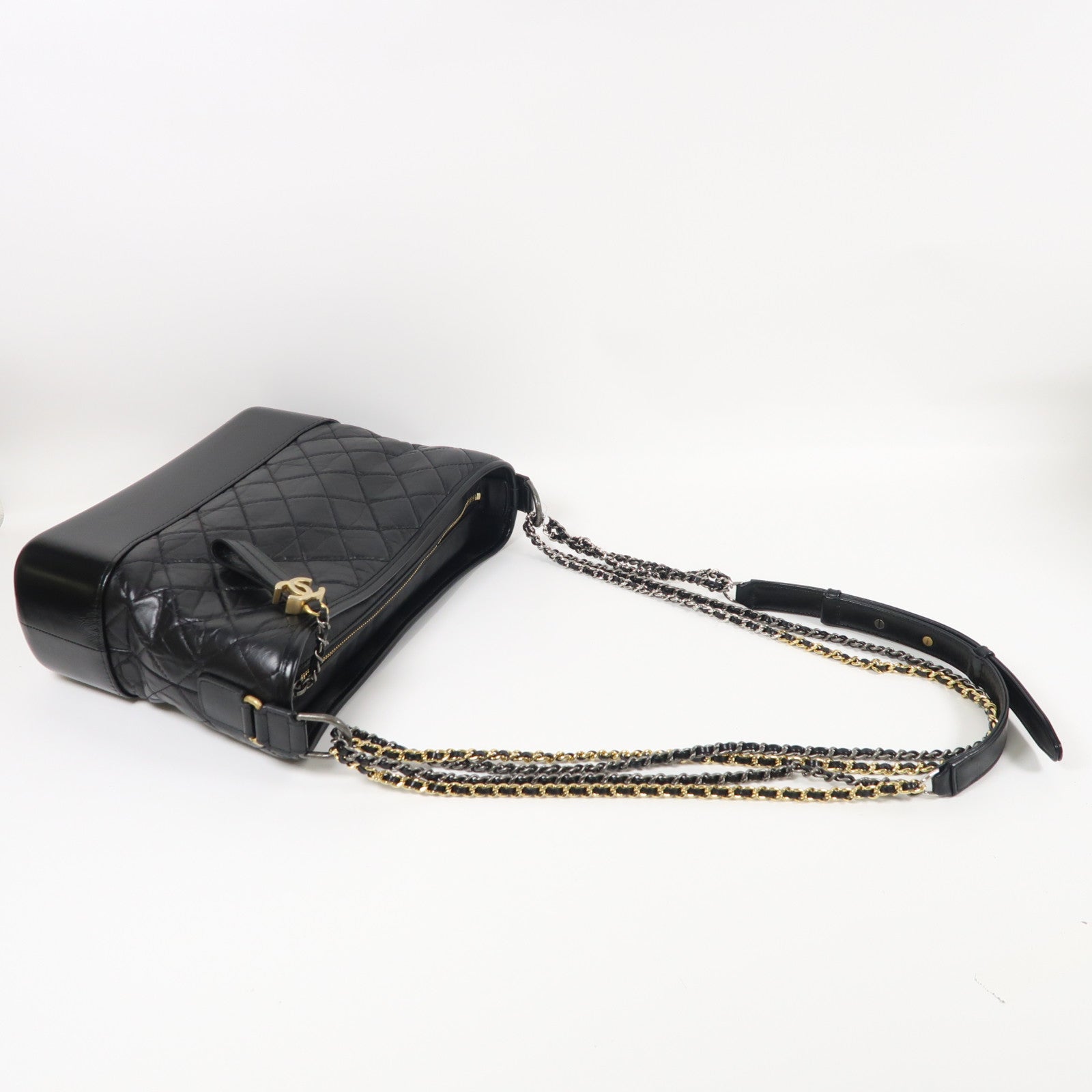 CHANEL 牛皮皮革Gabrielle鏈帶肩背袋黑色