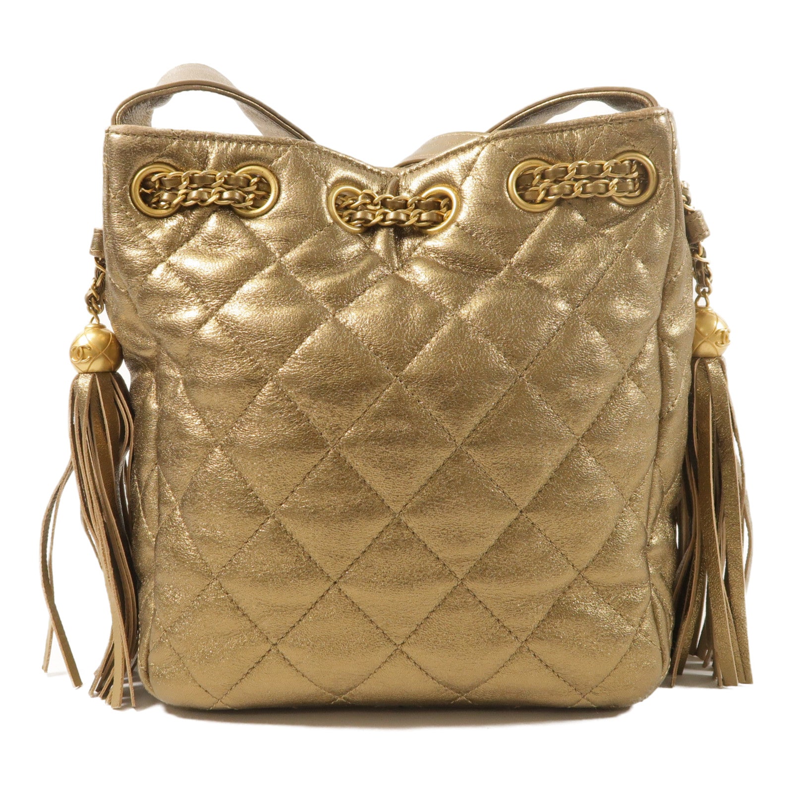 CHANEL 羊皮皮革Drawstring Bag金扣肩背袋