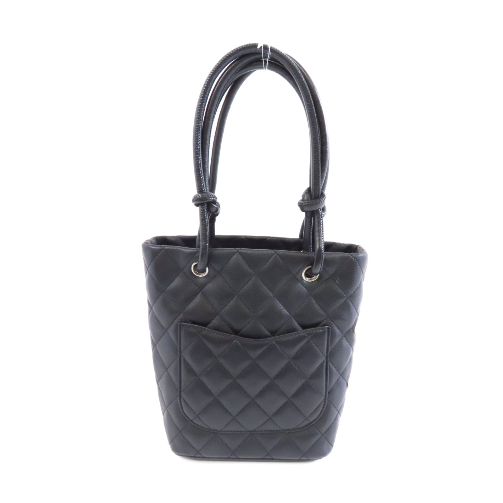 CHANEL 菱格牛皮皮革Cambon Bucket銀扣手挽袋黑色