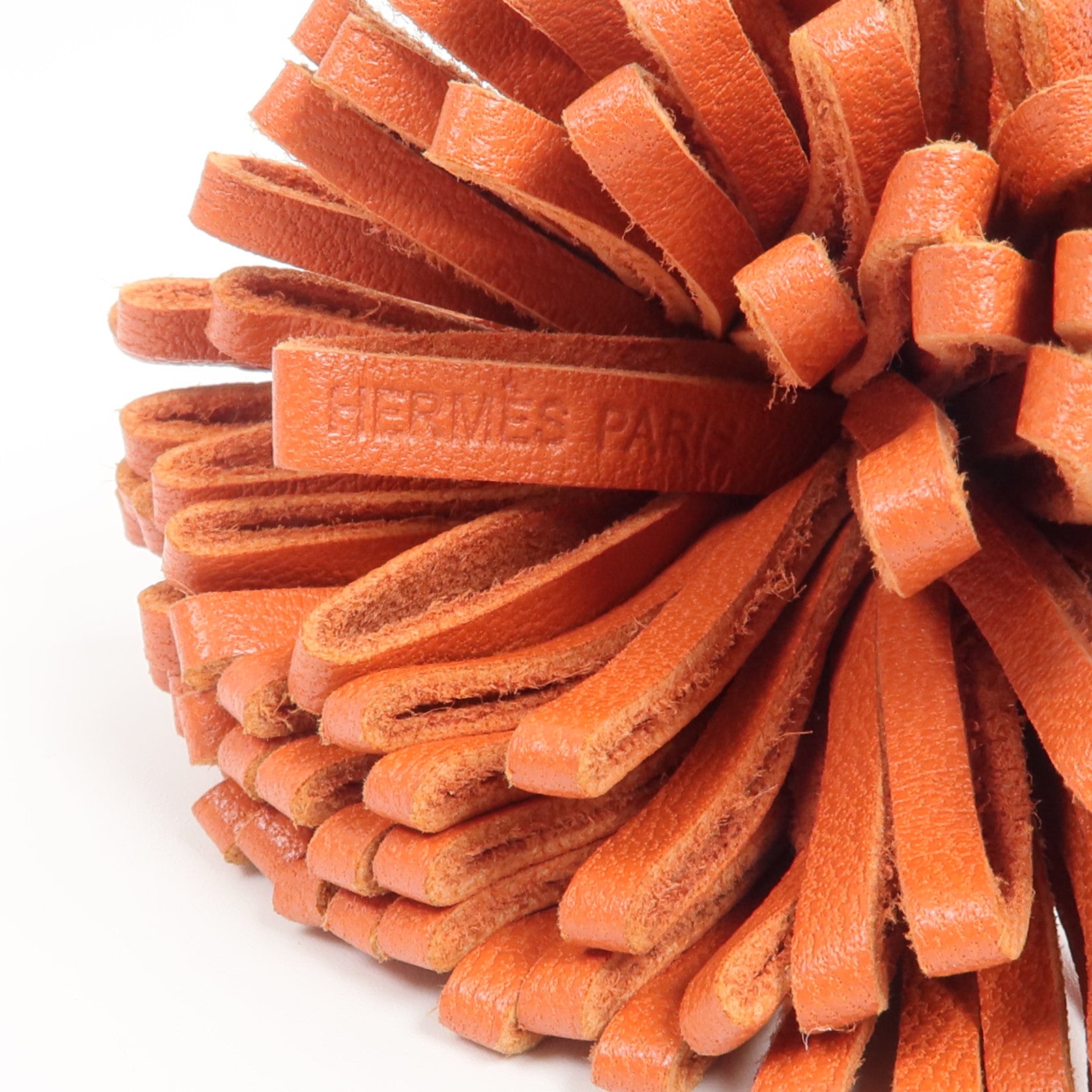 HERMES Milo皮革Carmen Uno-Dos Key Ring掛飾Orange Poppy/Bleu Azteque