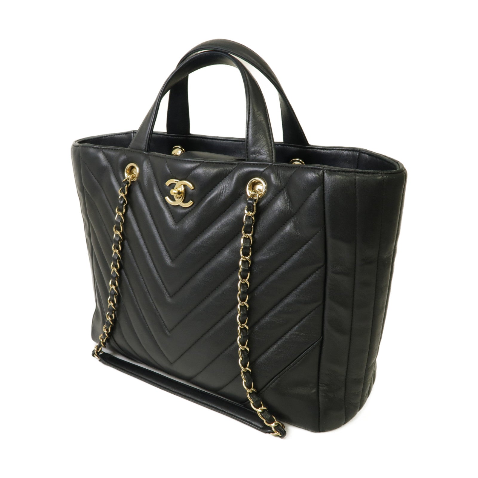 CHANEL 斜紋牛皮皮革2way Shoulder Bag金扣手挽肩背兩用袋黒色