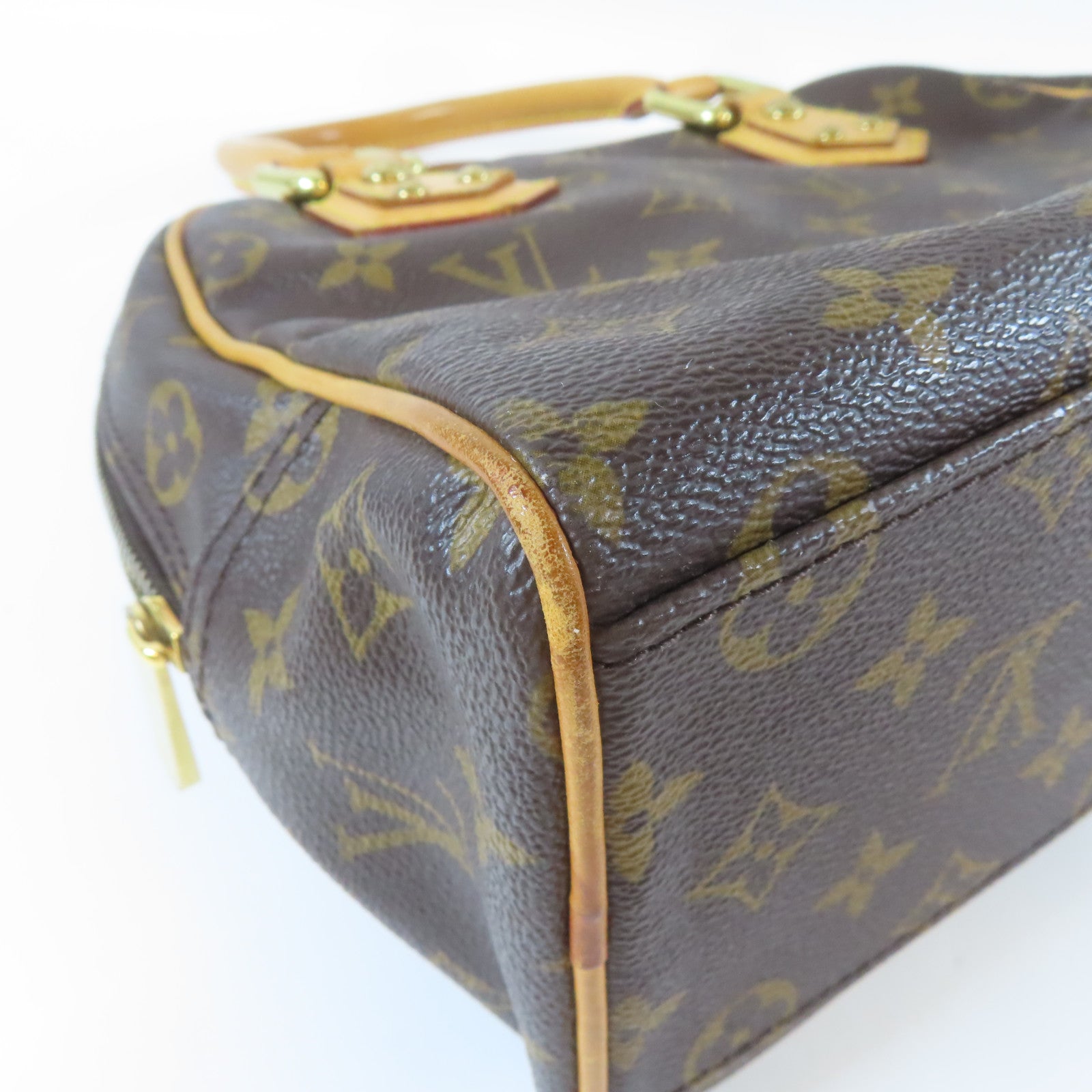 LOUIS VUITTON Monogram Manhattan PM金扣手挽袋啡色