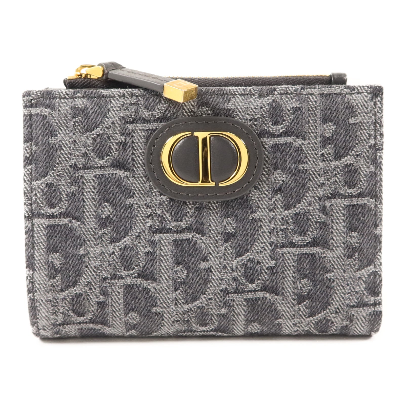 Dior 牛仔布料30 Montaigne Dahlia Bifold Wallet金扣錢包